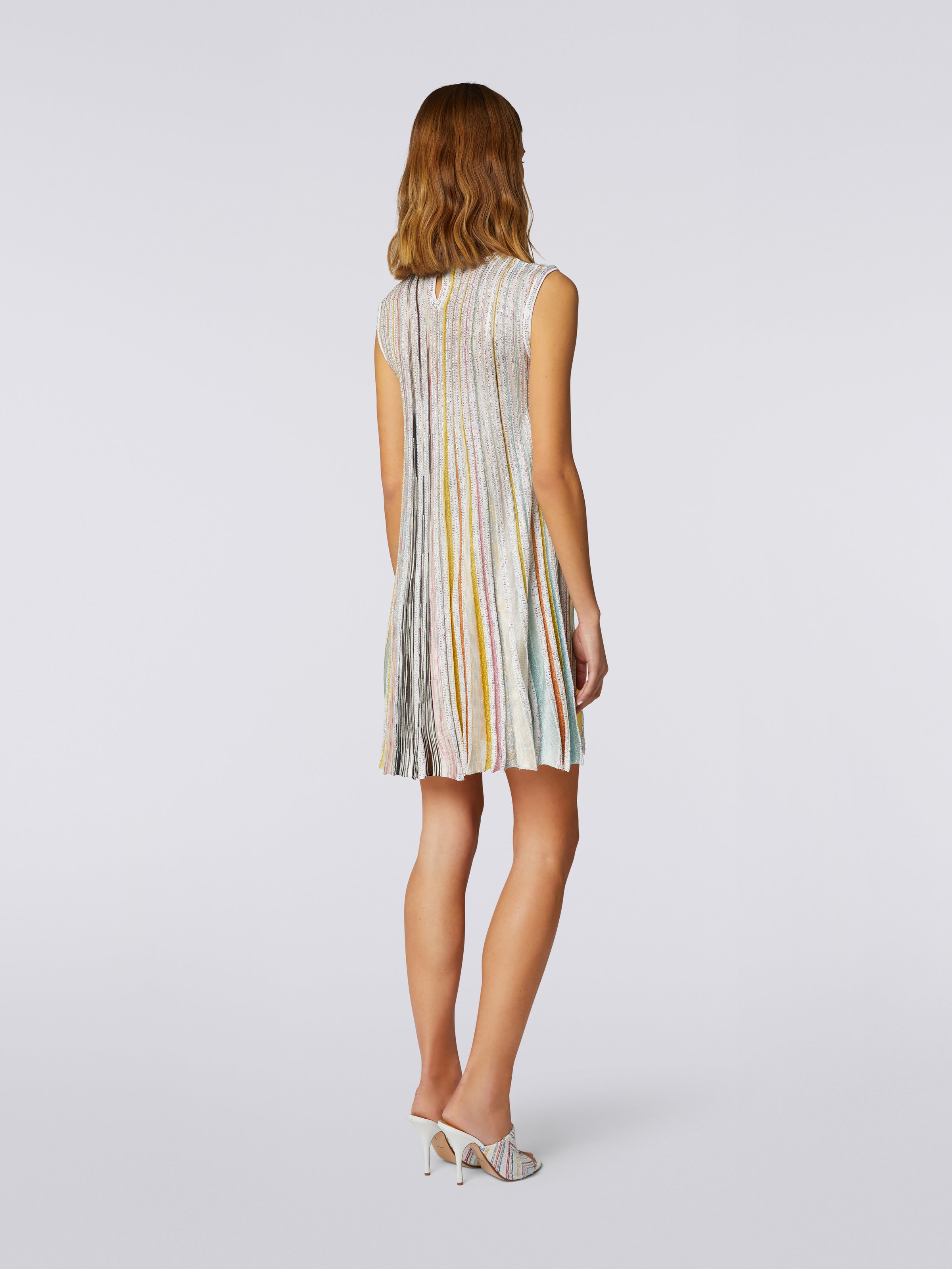 Pleated sleeveless mini-dress with sequins, White & Multicoloured   - 3