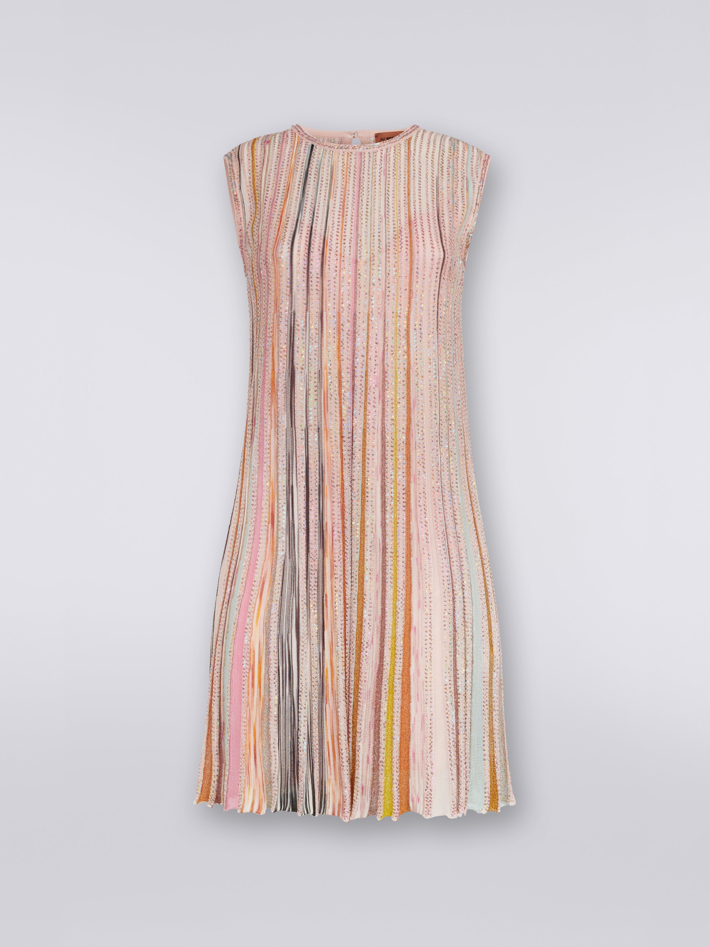 Pleated sleeveless mini-dress with sequins, Pink & Multicoloured - 0