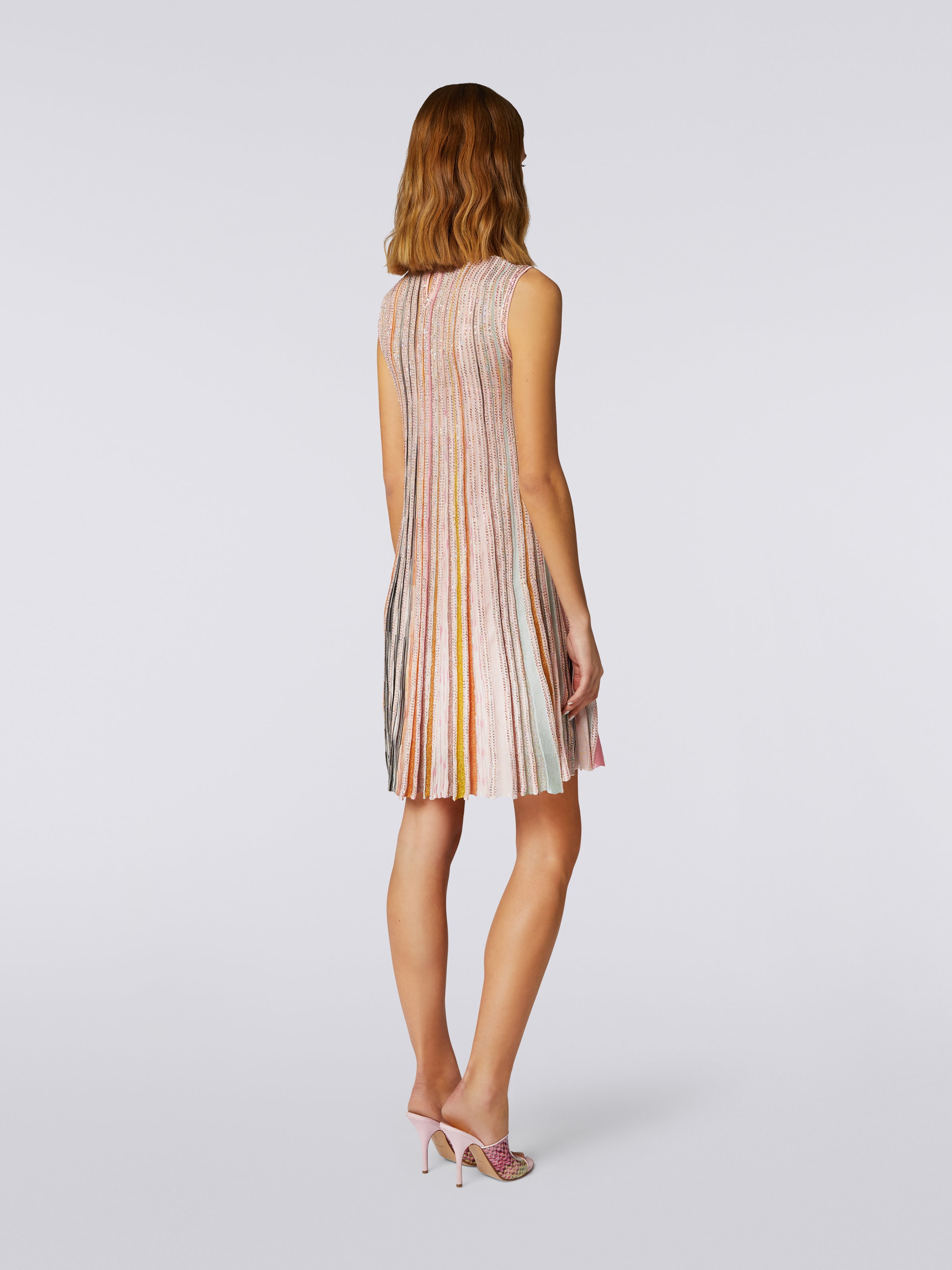 Pleated sleeveless mini-dress with sequins, Pink & Multicoloured - 3
