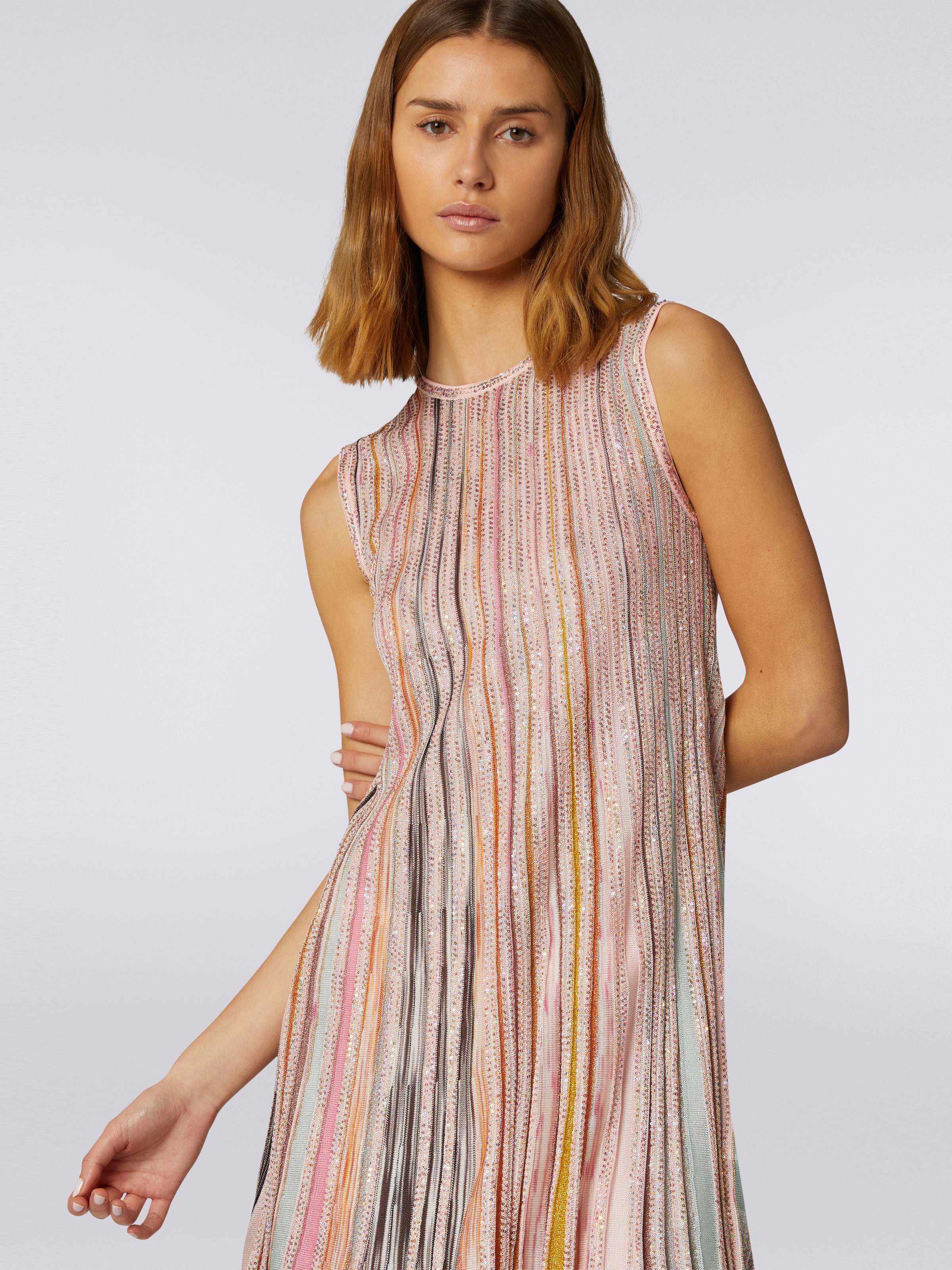 Pleated sleeveless mini-dress with sequins, Pink & Multicoloured - 4