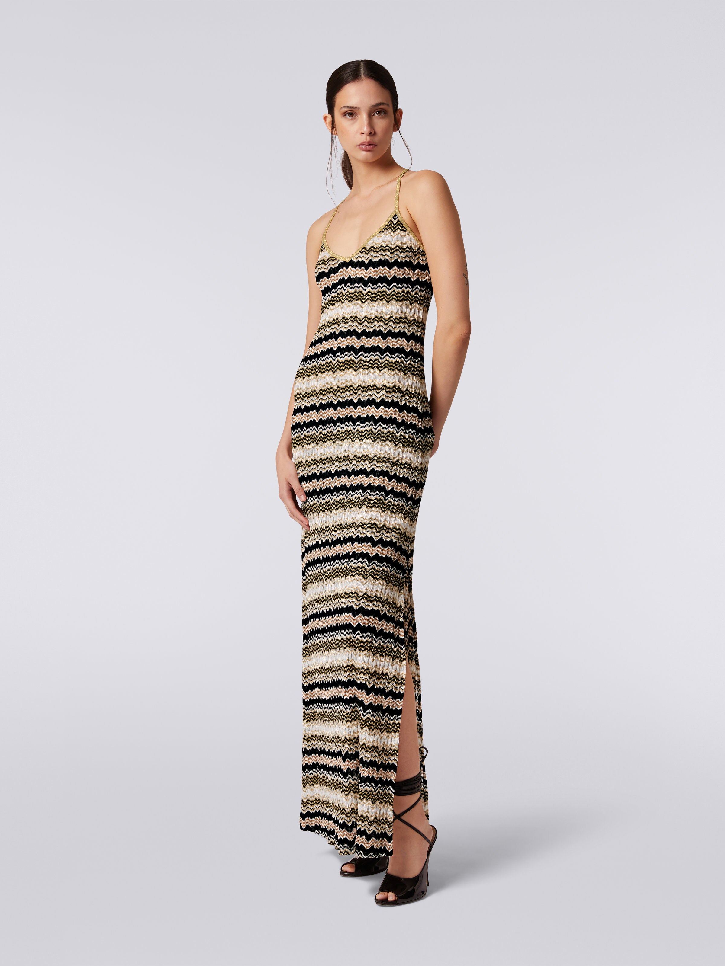Jacquard long dress with Lurex, White, Black & Gold - 2
