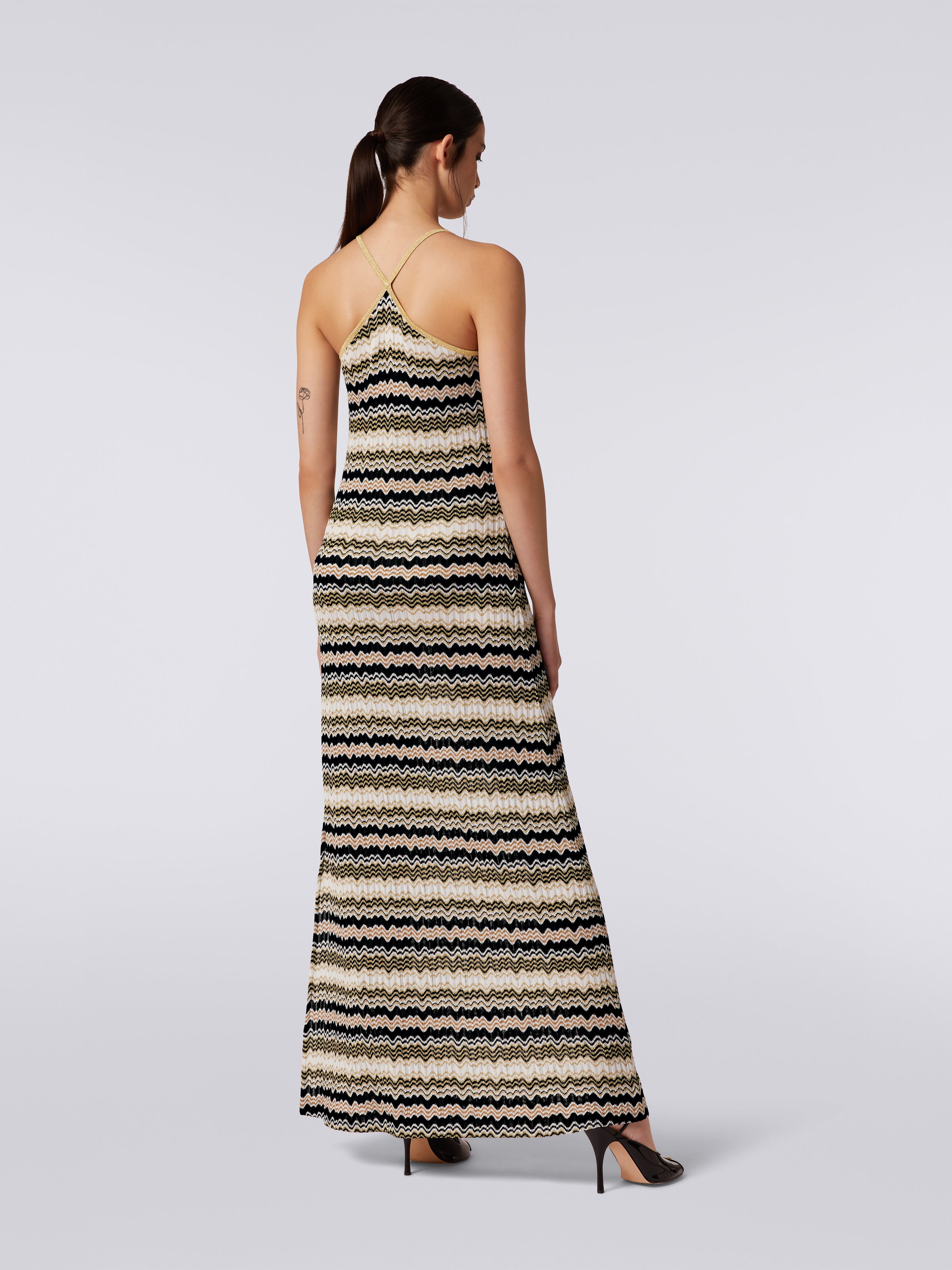 Jacquard long dress with Lurex, White, Black & Gold - 3