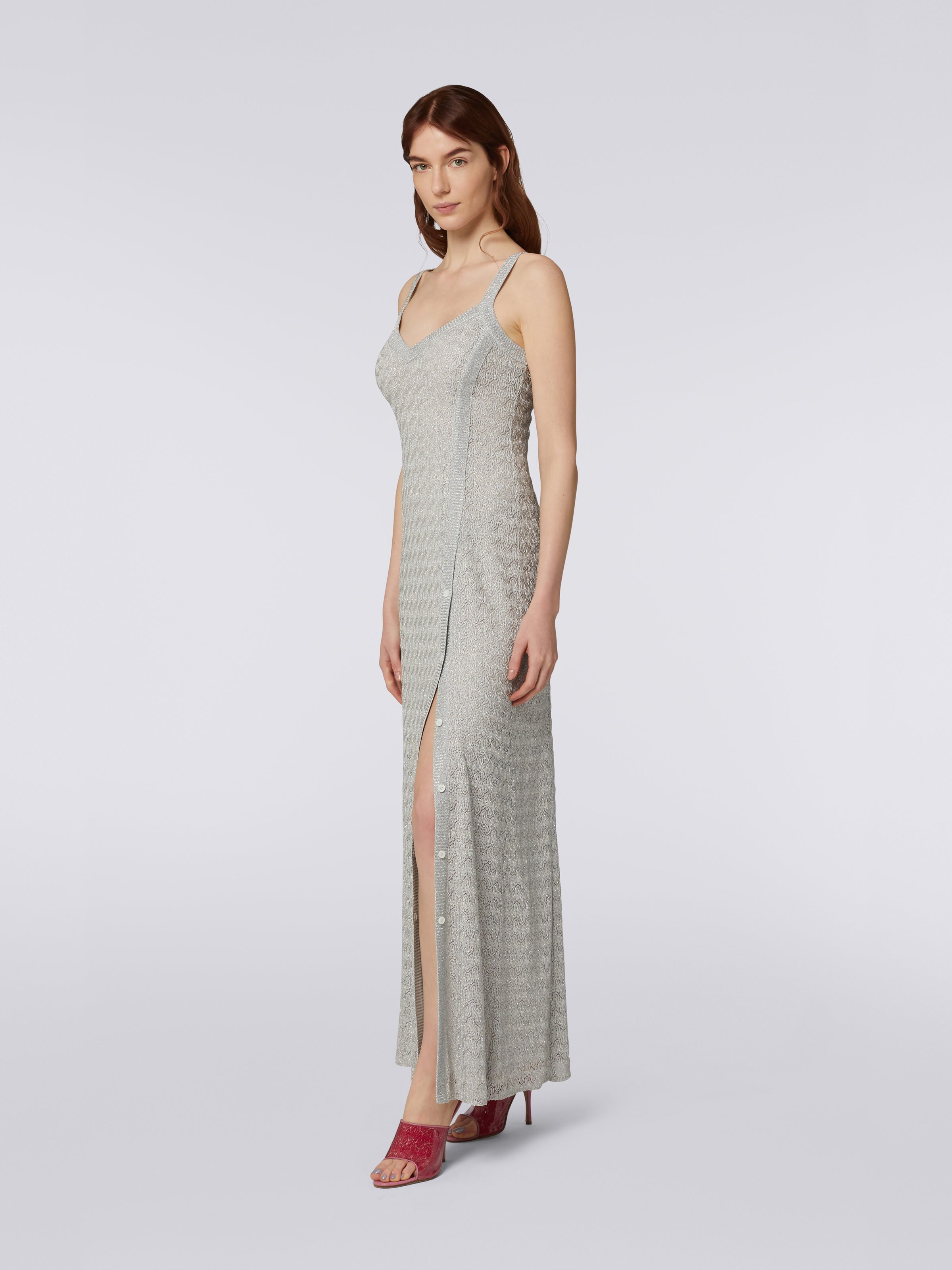 Long viscose blend lace dress with lamé, Silver & Grey Lamé - 2