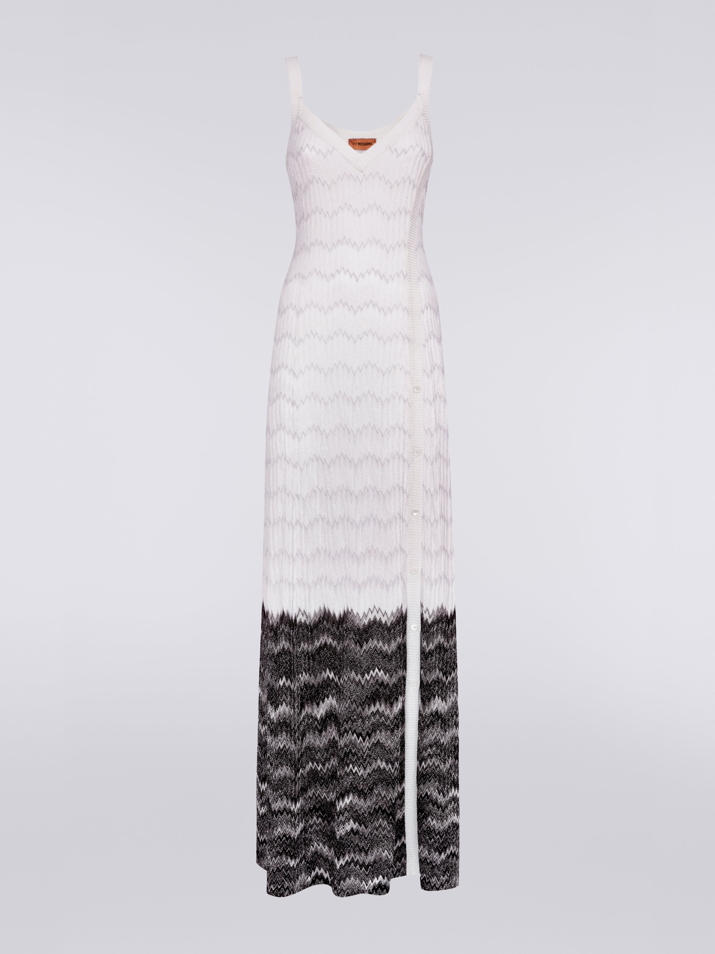 Langes Kleid mit seitlicher Knopfleiste und Schlangenmotiv mit Lamé, Mehrfarbig  - 0