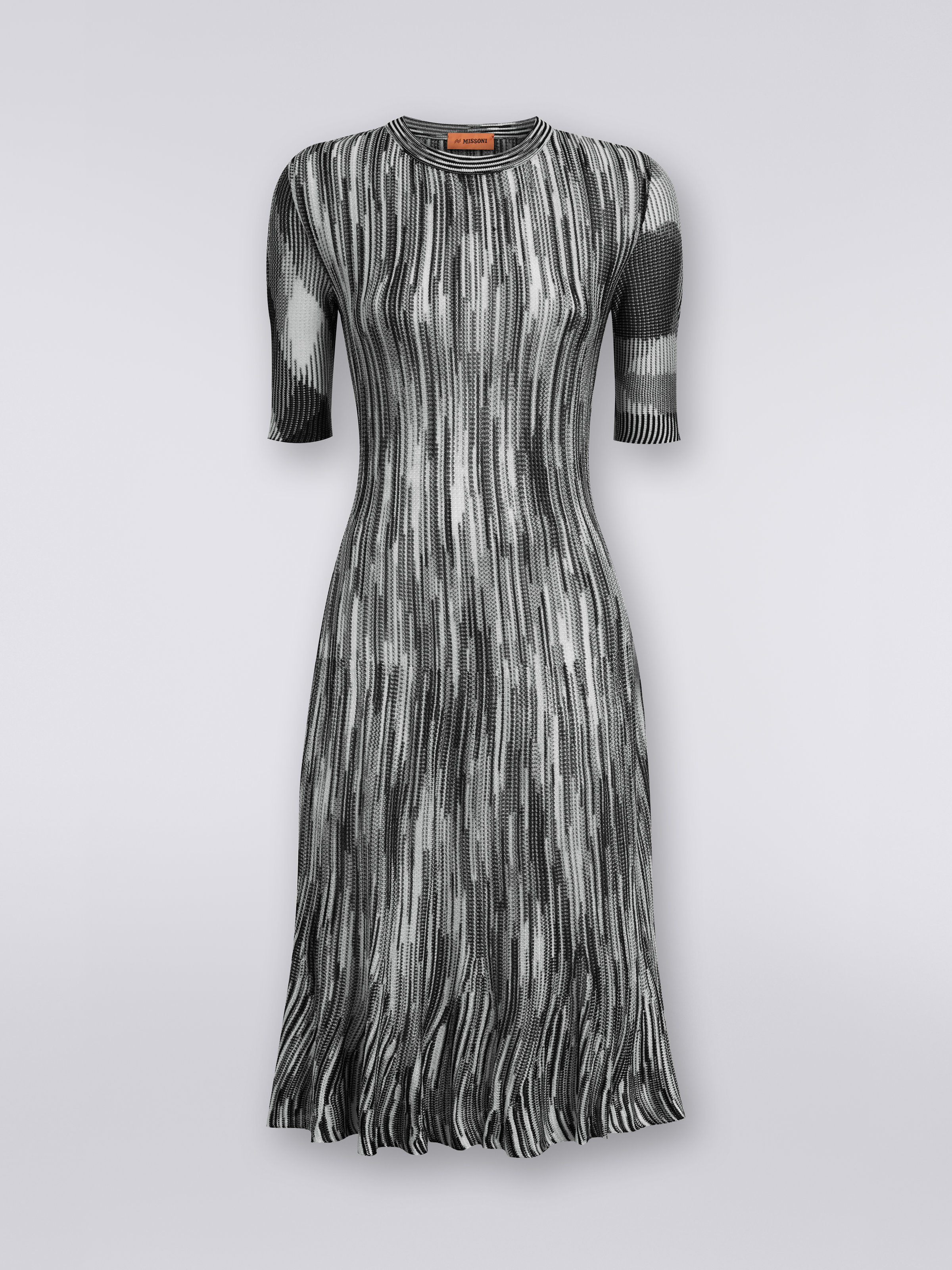 Longuette-Kleid aus Viskosemischgewebe in Flammgarnoptik, Weiß & Schwarz - 0