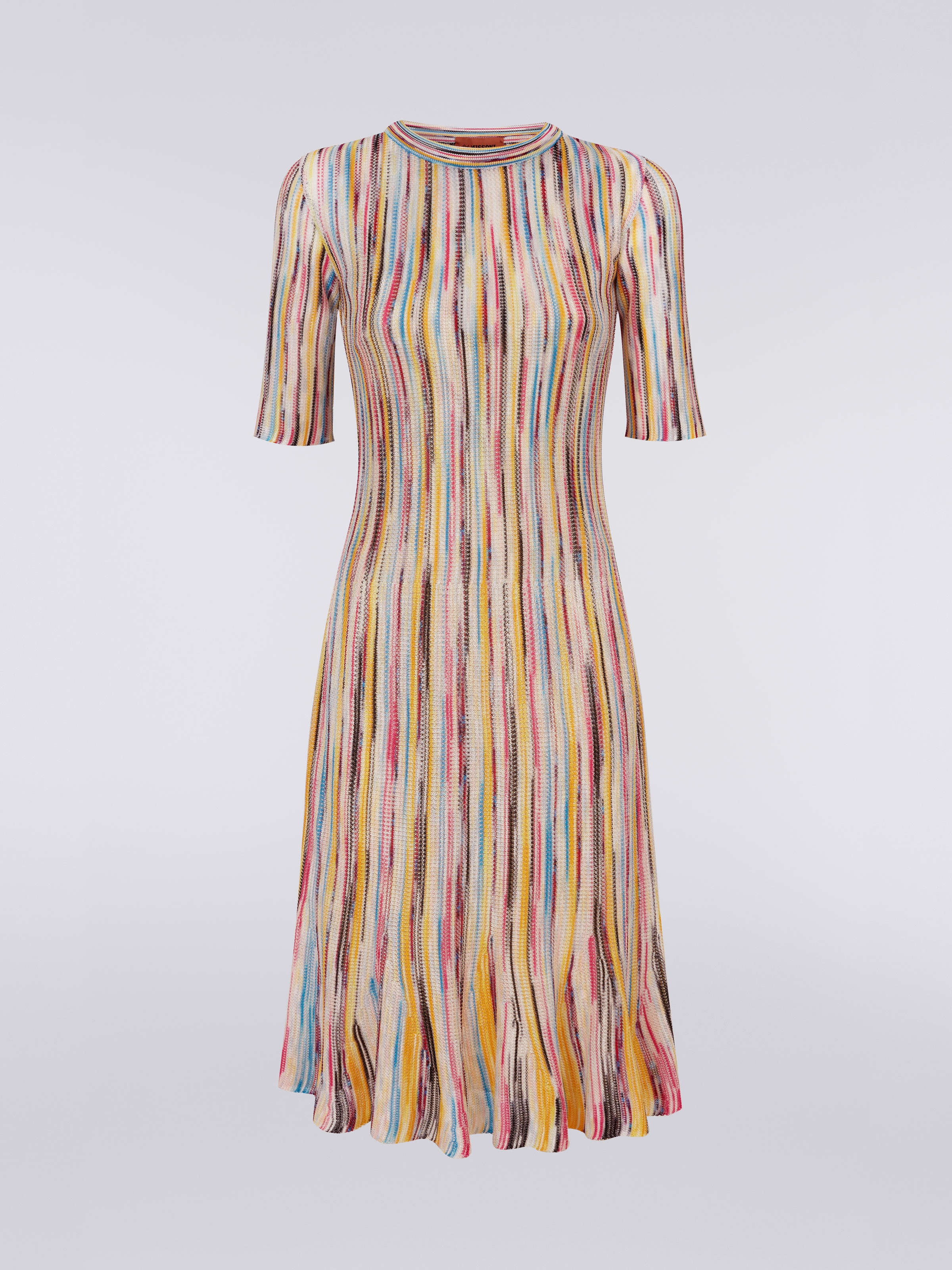 Vestido longuette en mezcla de viscosa flameada, Multicolor  - 0