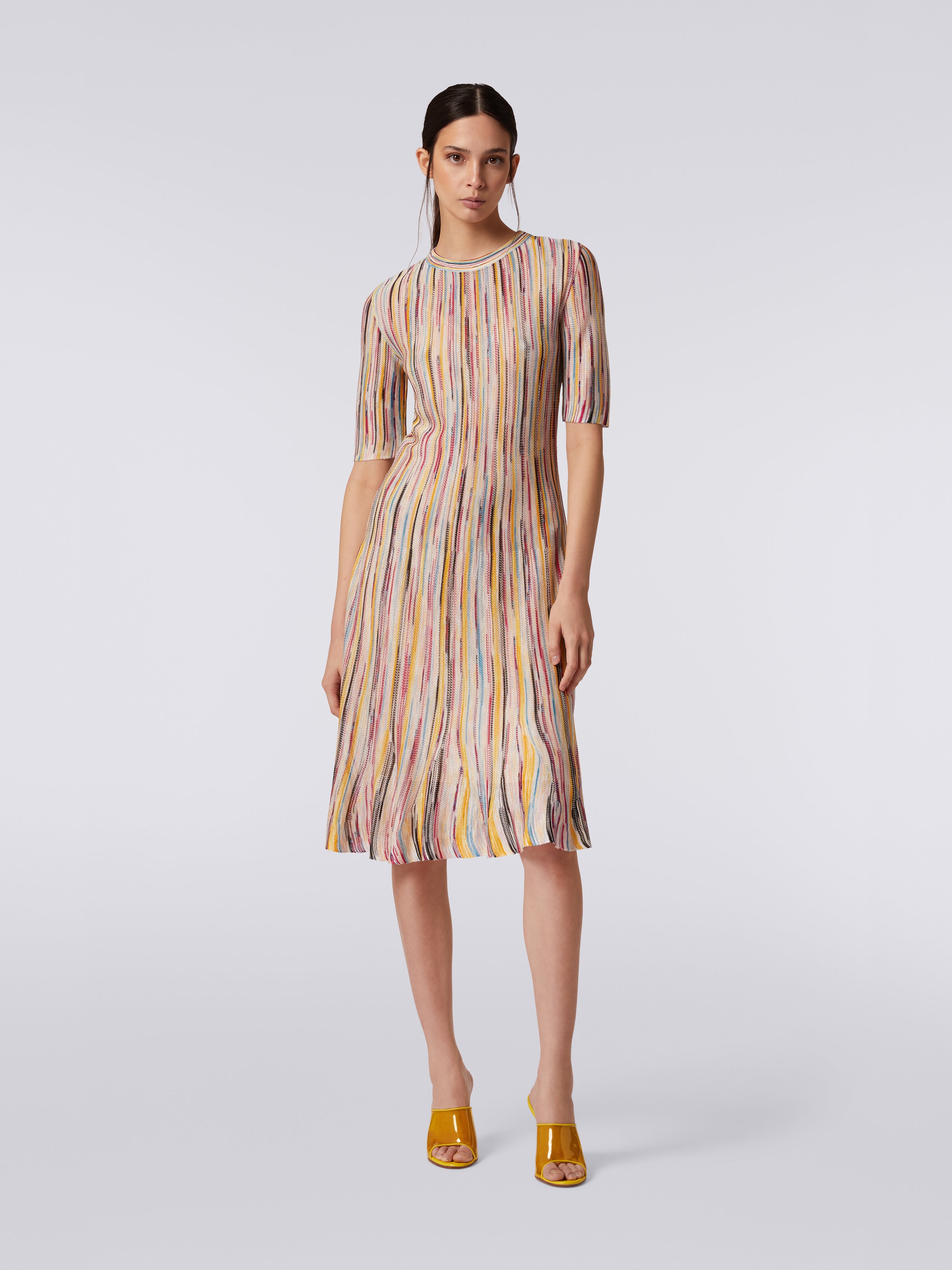 Vestido longuette en mezcla de viscosa flameada, Multicolor  - 1