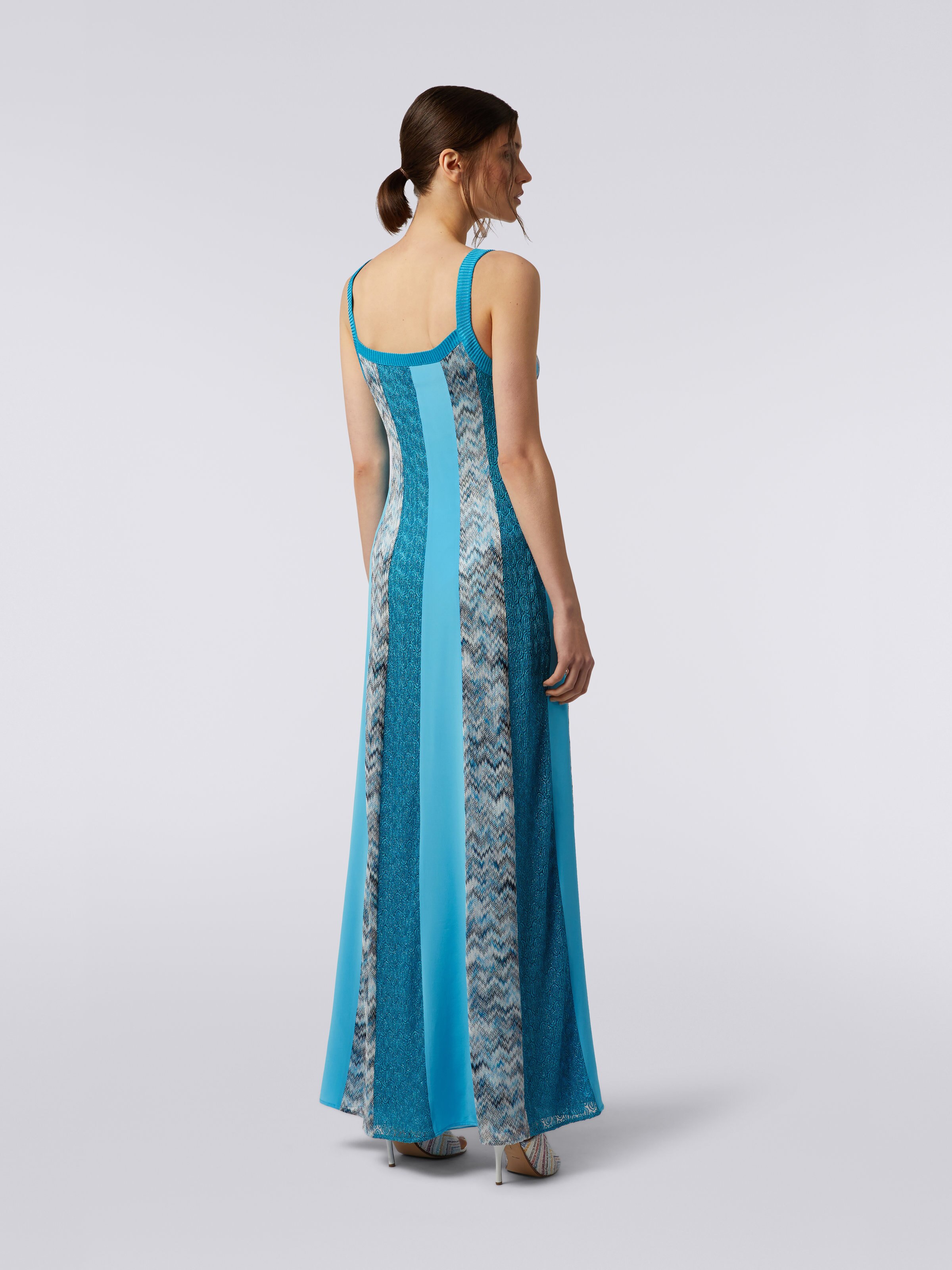 Patchwork long dress with side button placket, Blue - 3