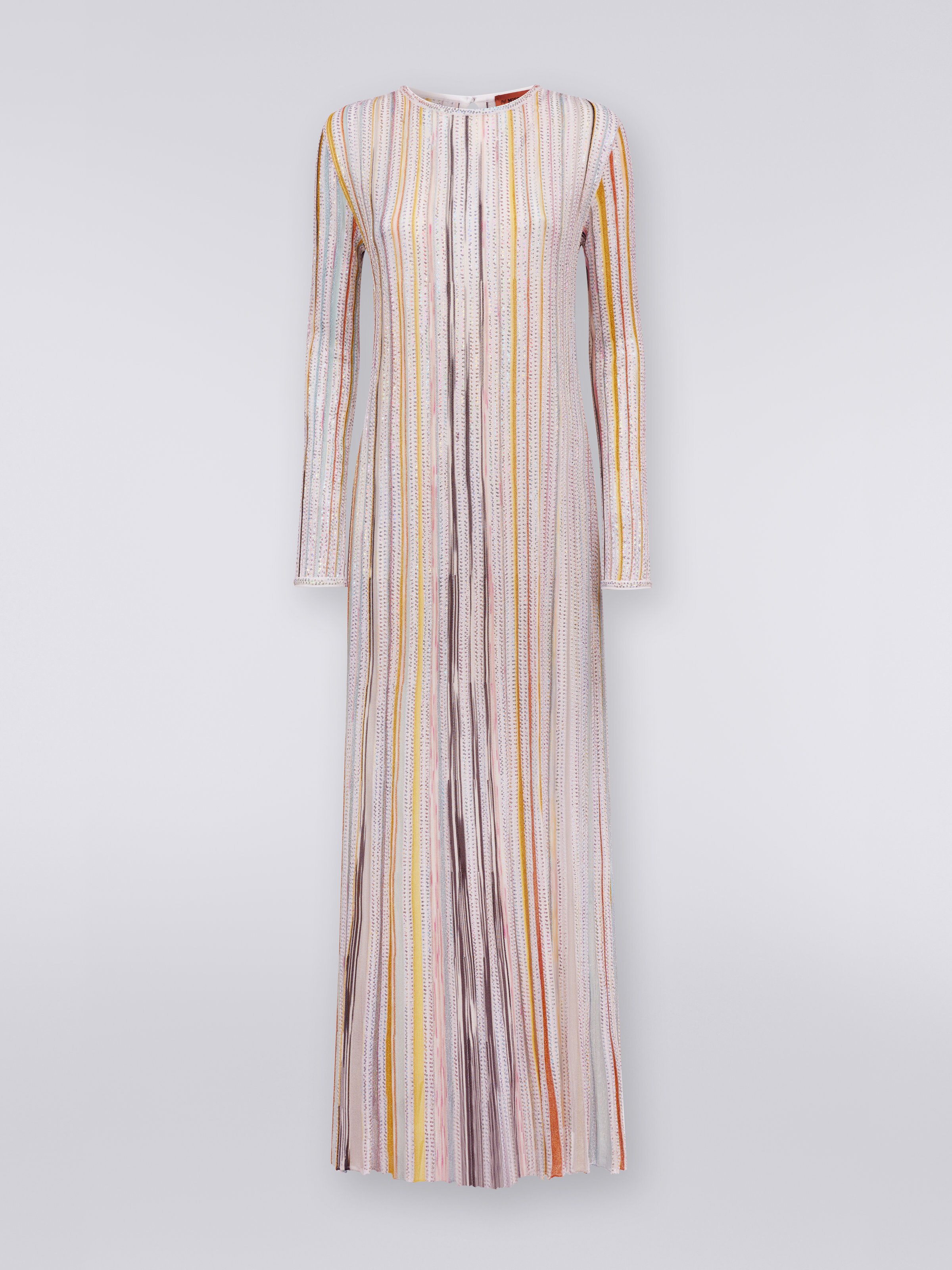 Long pleated dress with sequins, White & Multicoloured   - 0