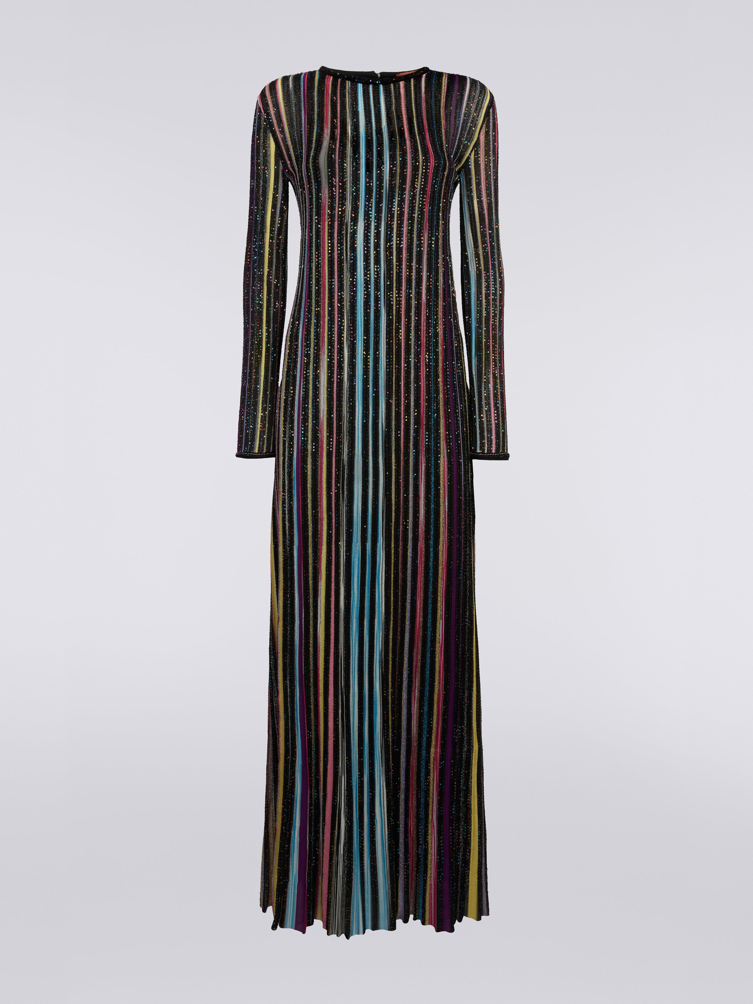Long pleated dress with sequins, Black & Multicoloured - 0