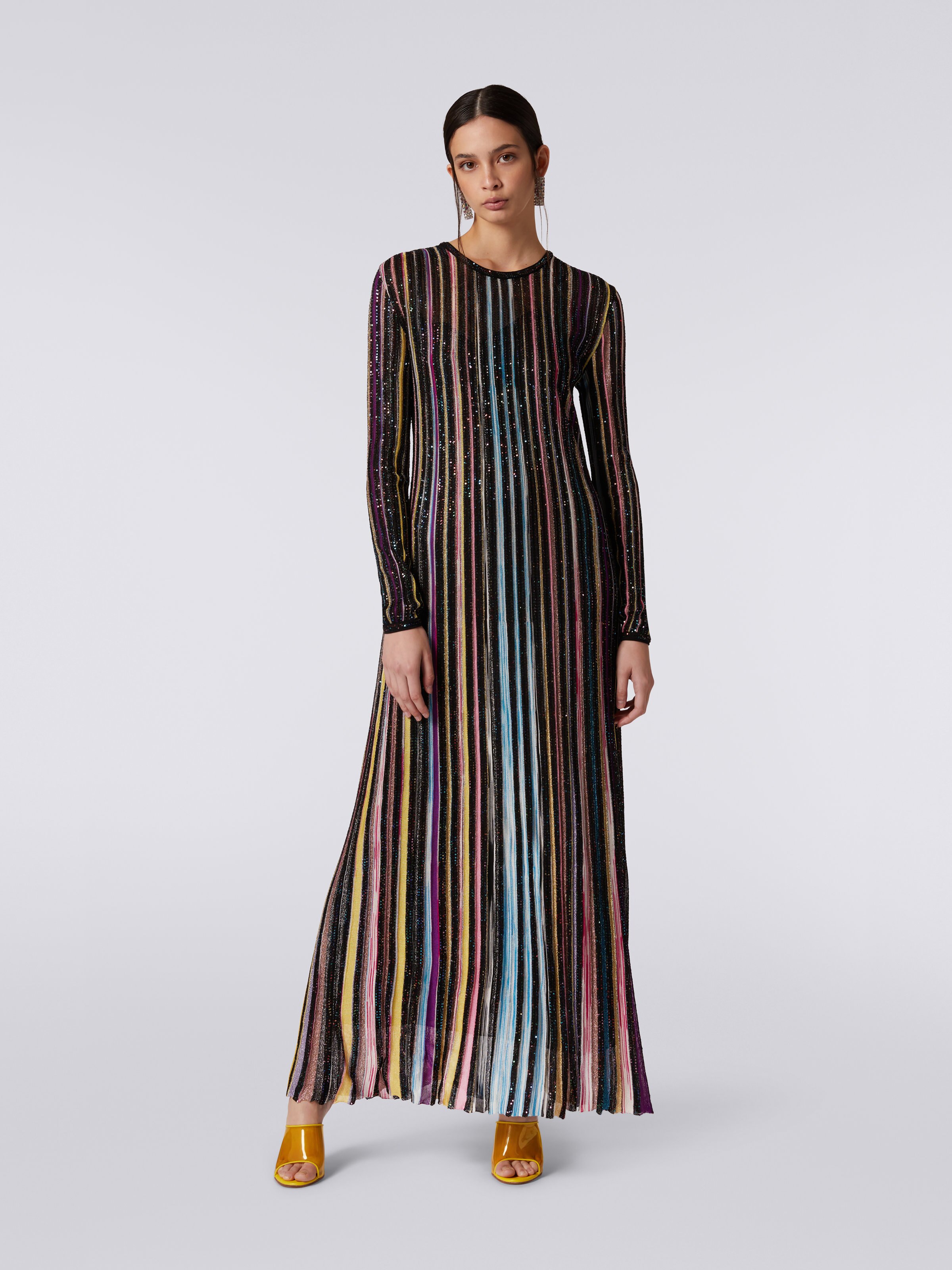 Long pleated dress with sequins, Black & Multicoloured - 1