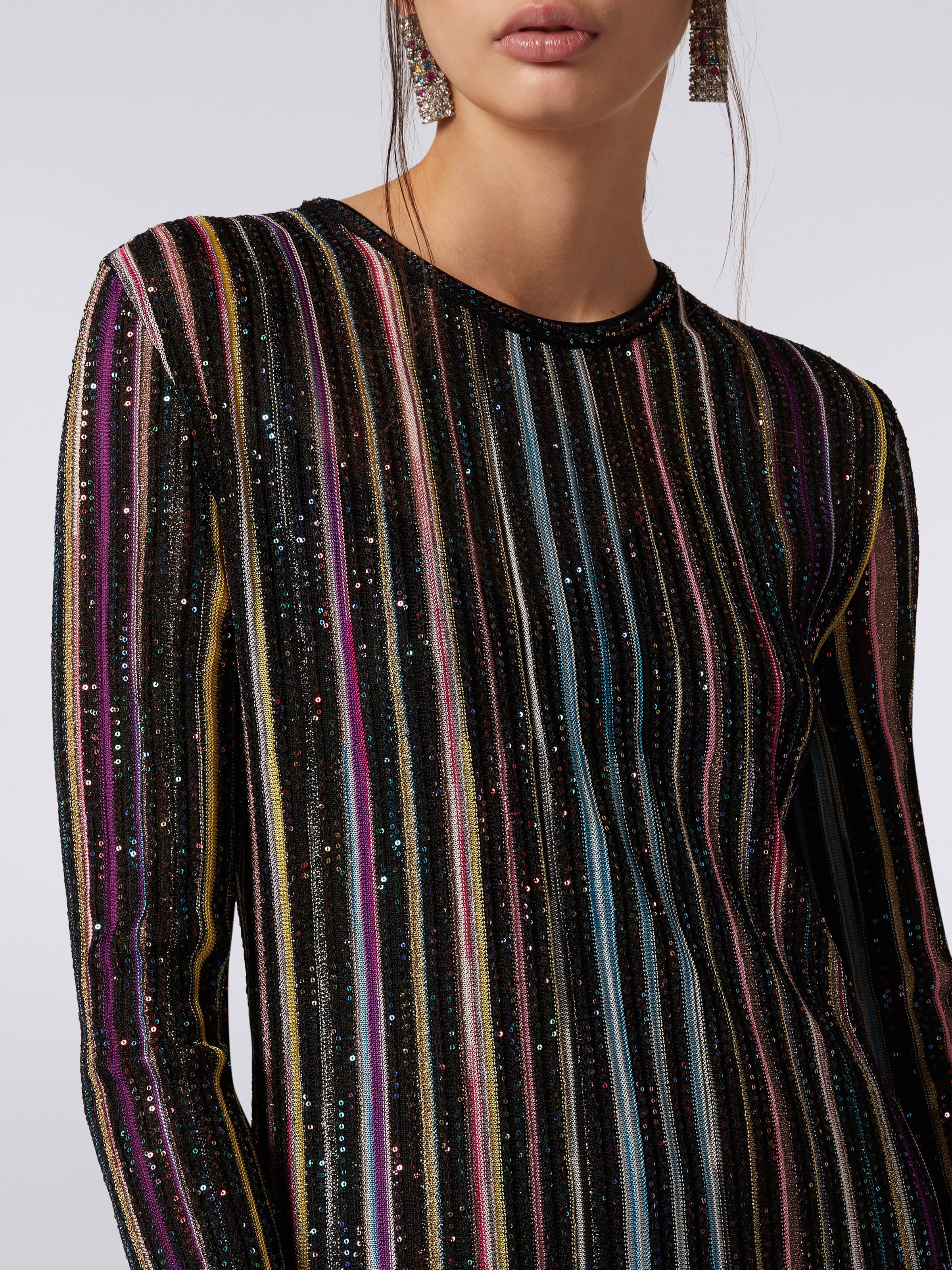 Robe longue plissée avec paillettes, Noir & Multicolore - 4