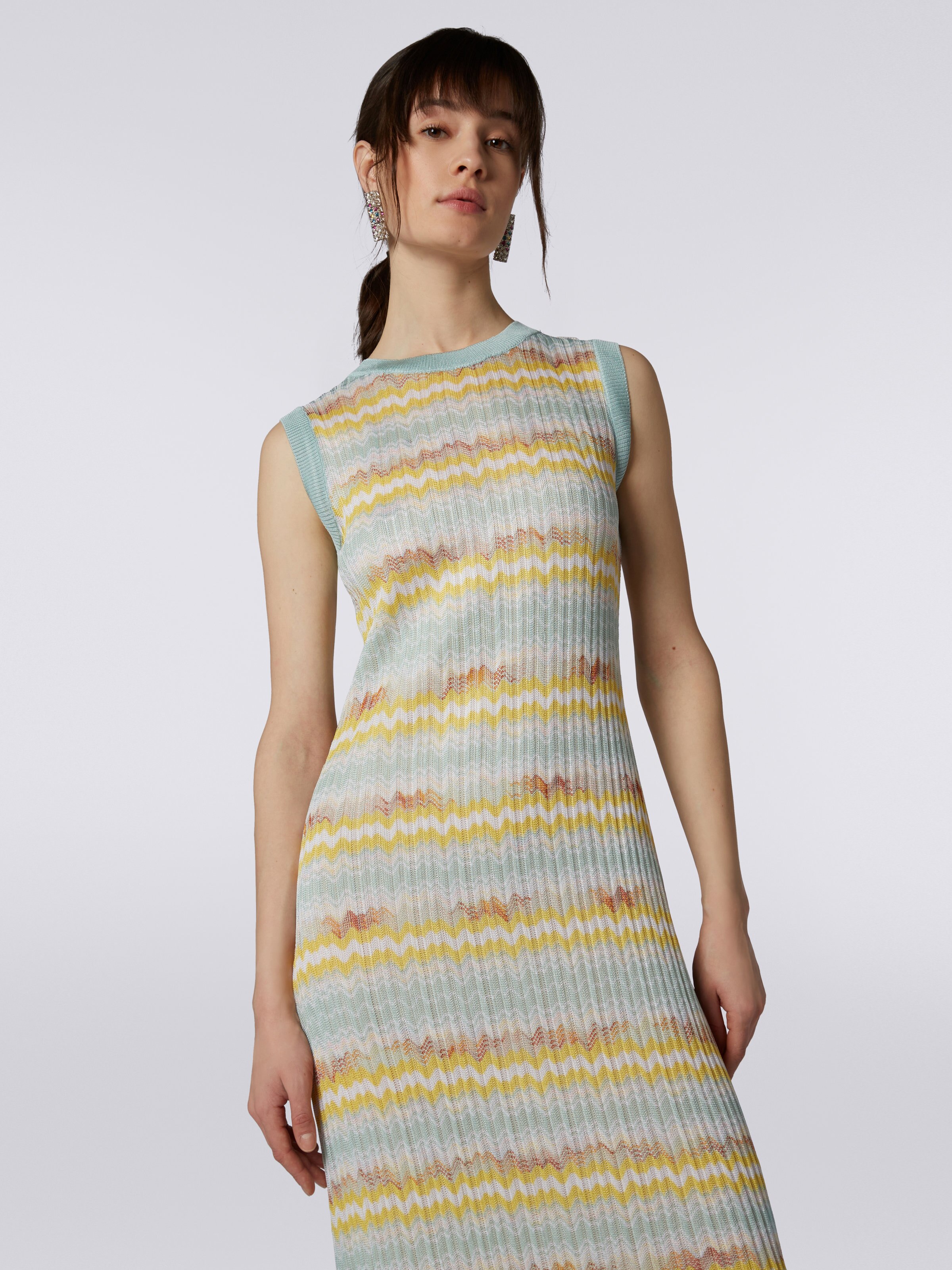 Multicoloured viscose sleeveless long dress, Multicoloured - 4
