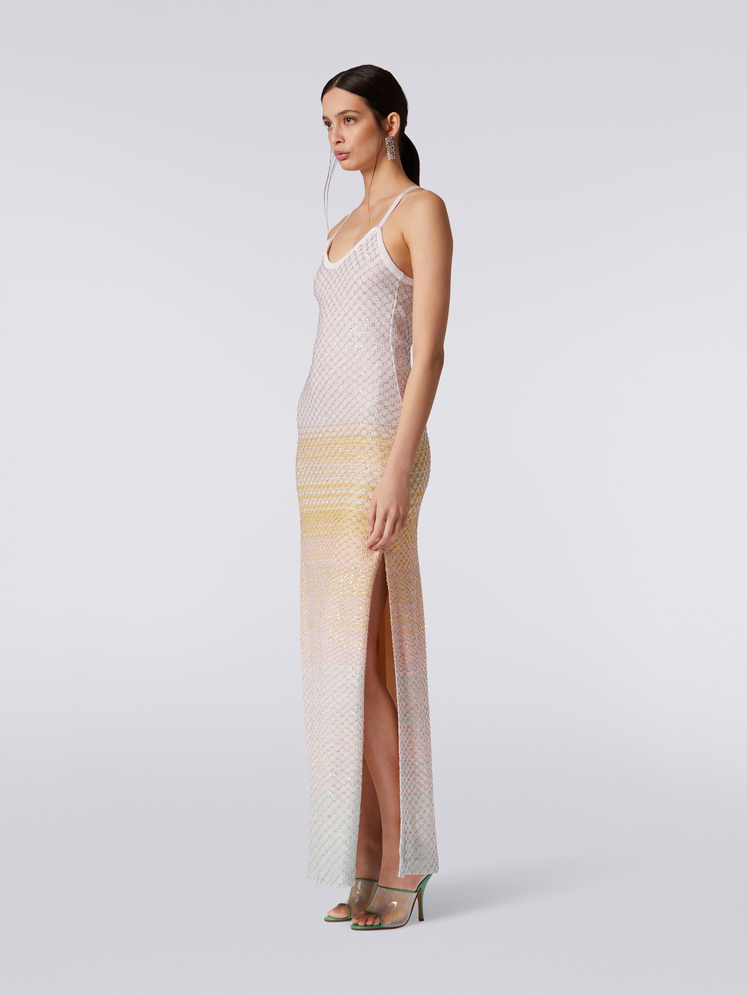 Long net dress with dégradé pattern and sequins, Multicoloured - 2
