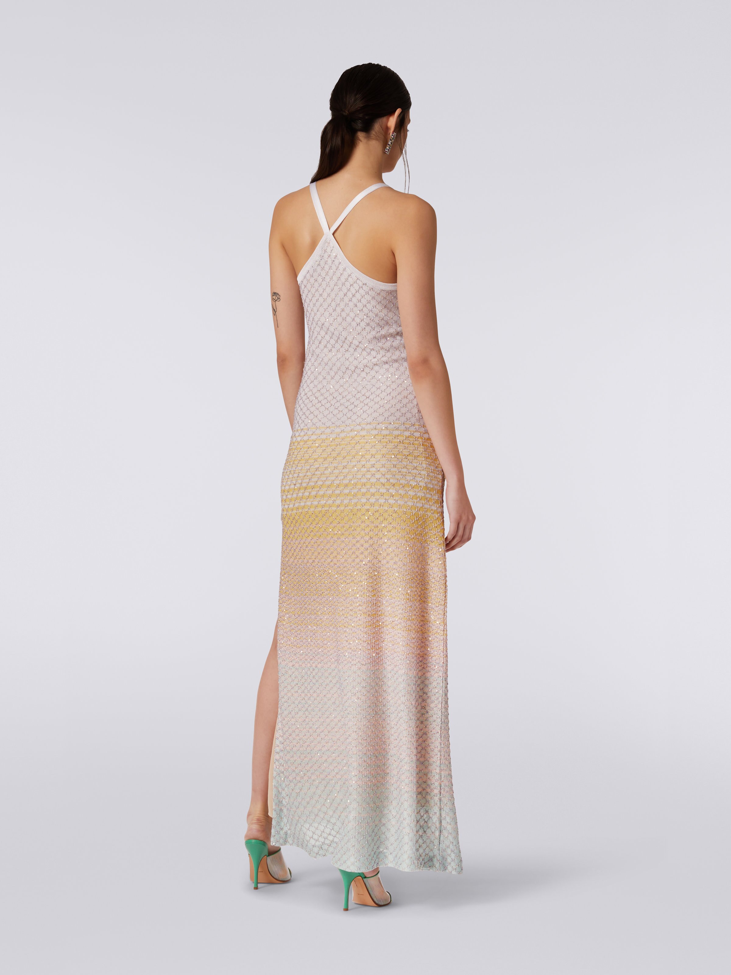 Long net dress with dégradé pattern and sequins, Multicoloured - 3