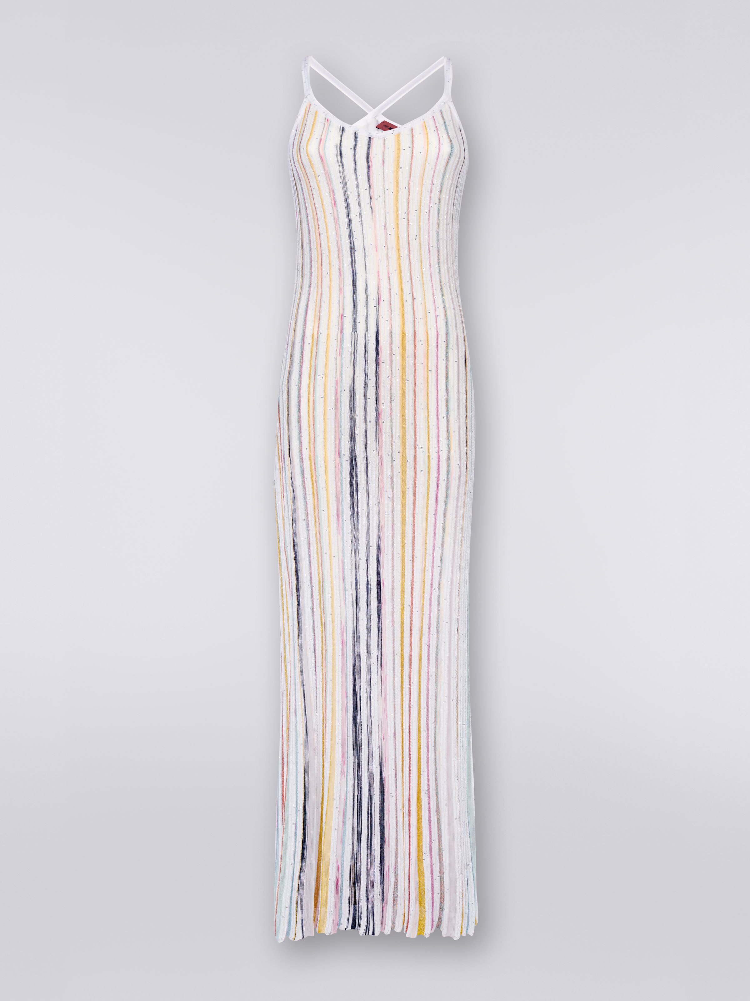 Long ribbed knit dress with sequins, White & Multicoloured   - 0