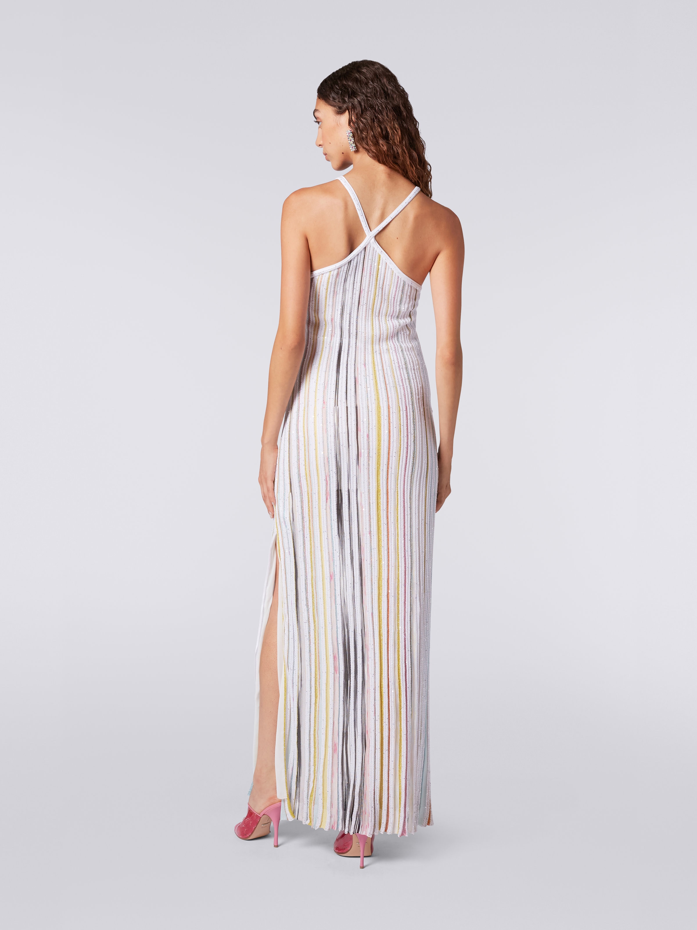 Long ribbed knit dress with sequins, White & Multicoloured   - 3