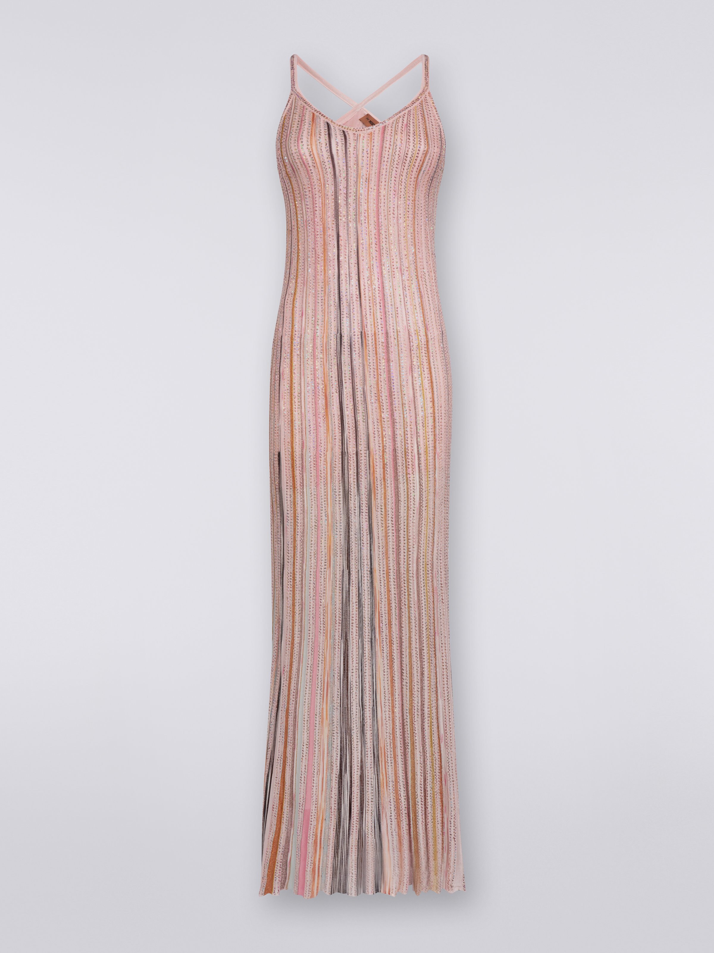 Long ribbed knit dress with sequins, Pink & Multicoloured - 0