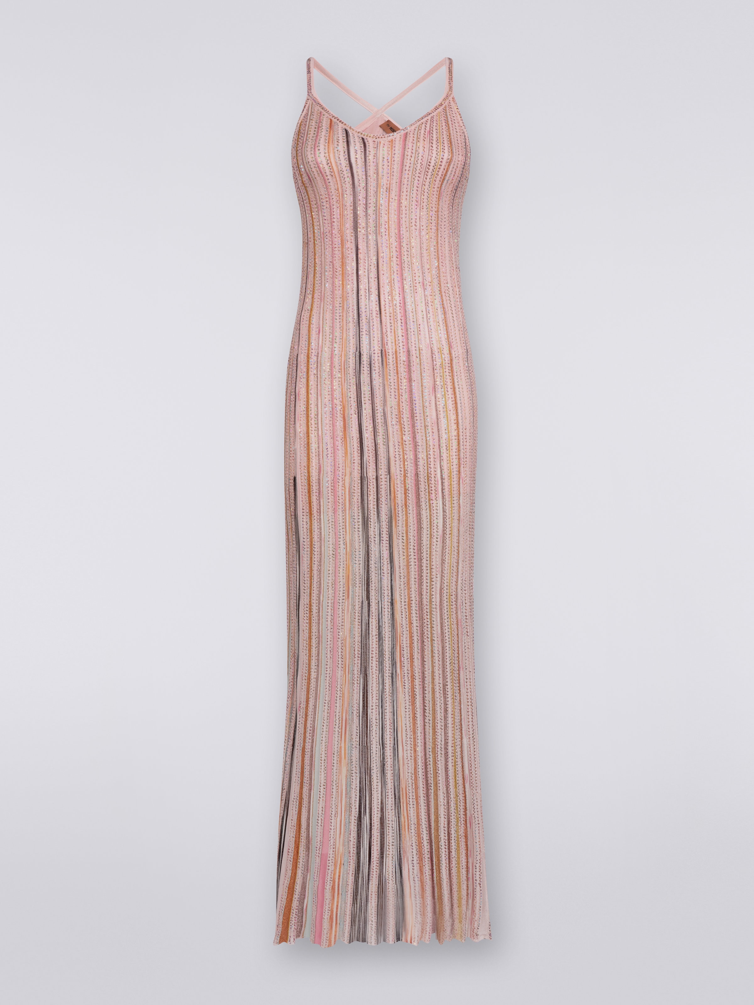 Long ribbed knit dress with sequins, Pink & Multicoloured - 0