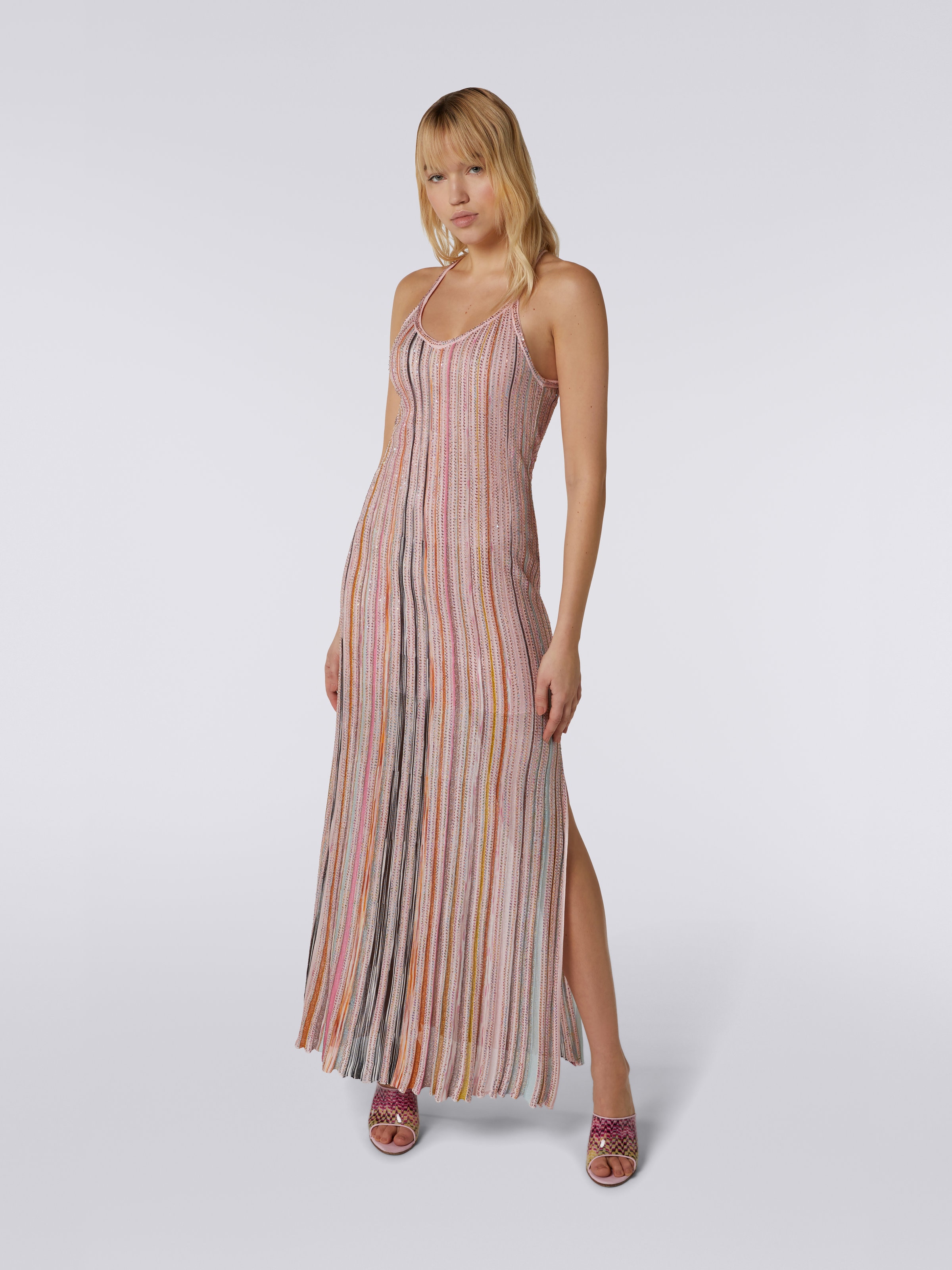 Long ribbed knit dress with sequins, Pink & Multicoloured - 1