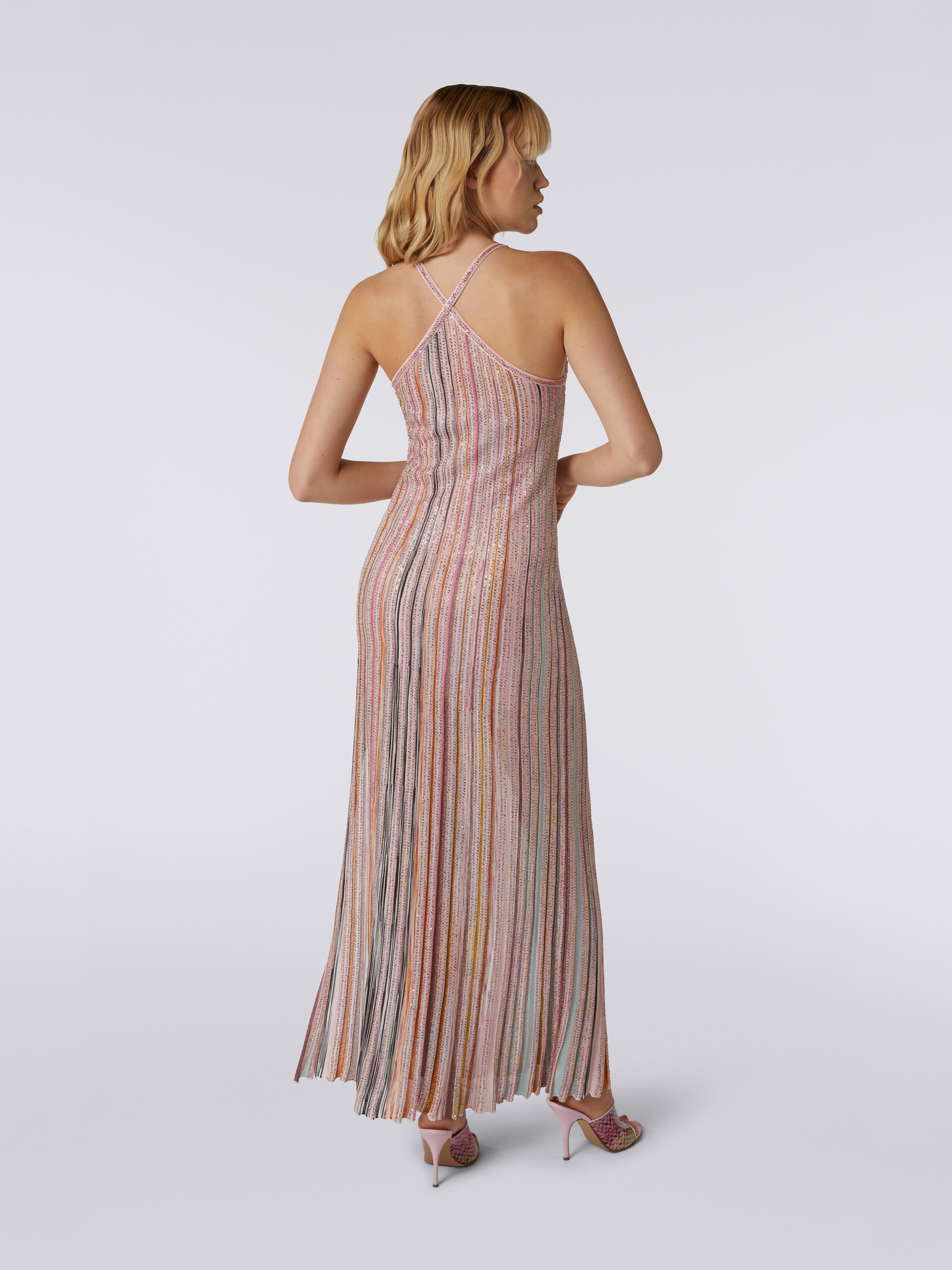 Long ribbed knit dress with sequins, Pink & Multicoloured - 3