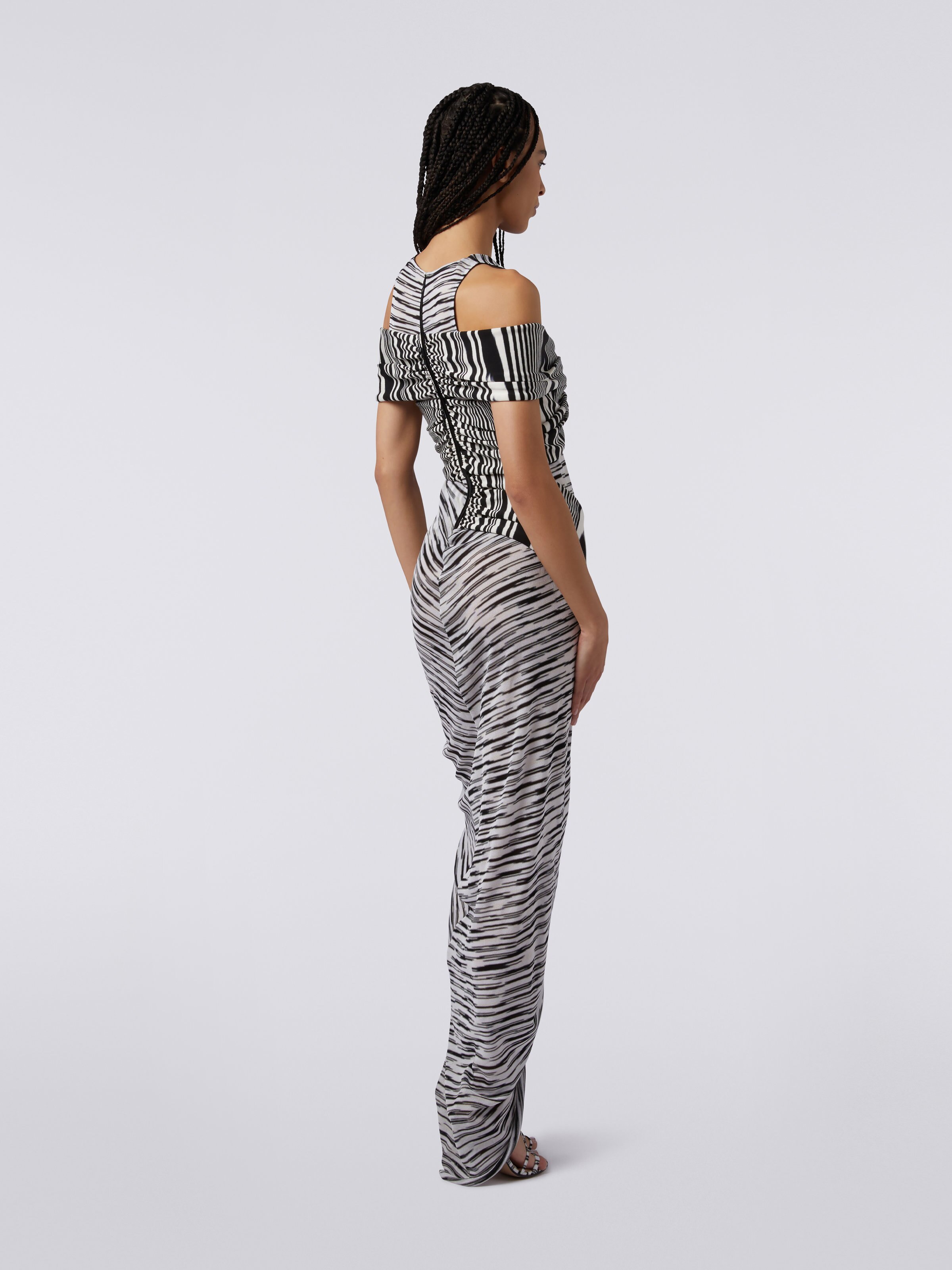 Long viscose dress with knots and gathers, Black & White - 3