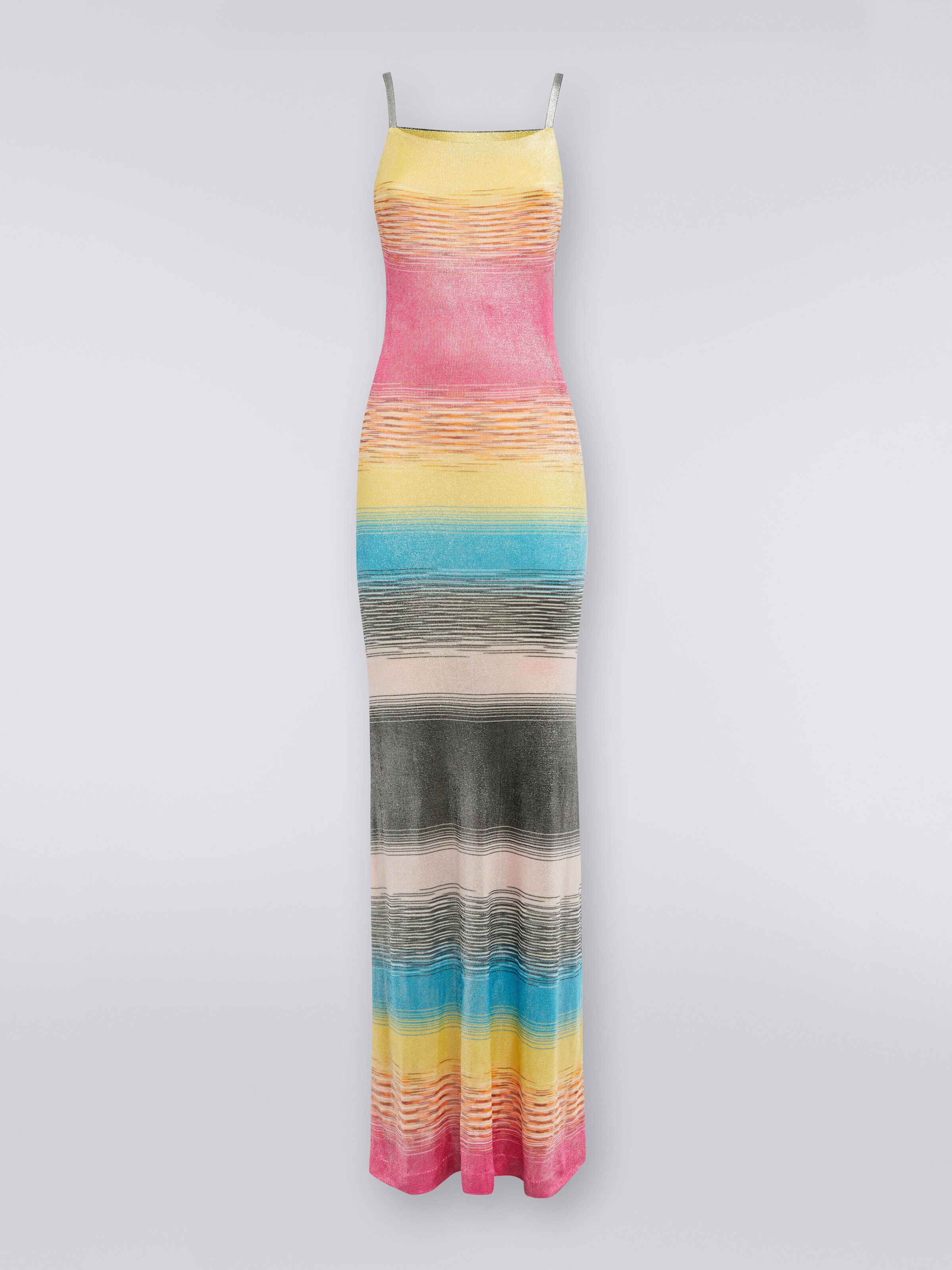 Langes Kleid aus mehrfarbiger Viskose in Flammgarnoptik mit schimmerndem Finish, Mehrfarbig  - 0