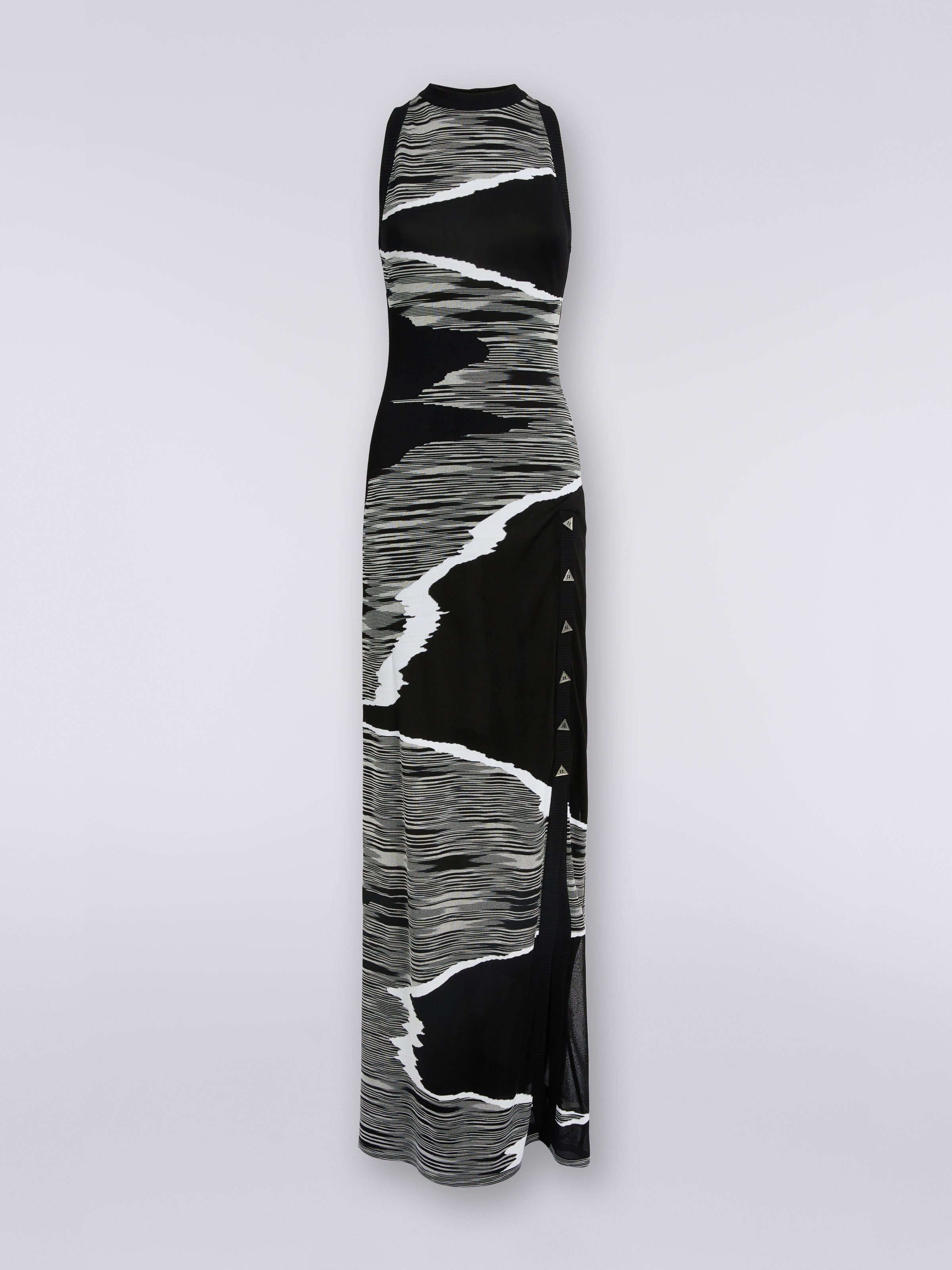 Robe longue flammée avec ornement et fente, Noir & Blanc - 0