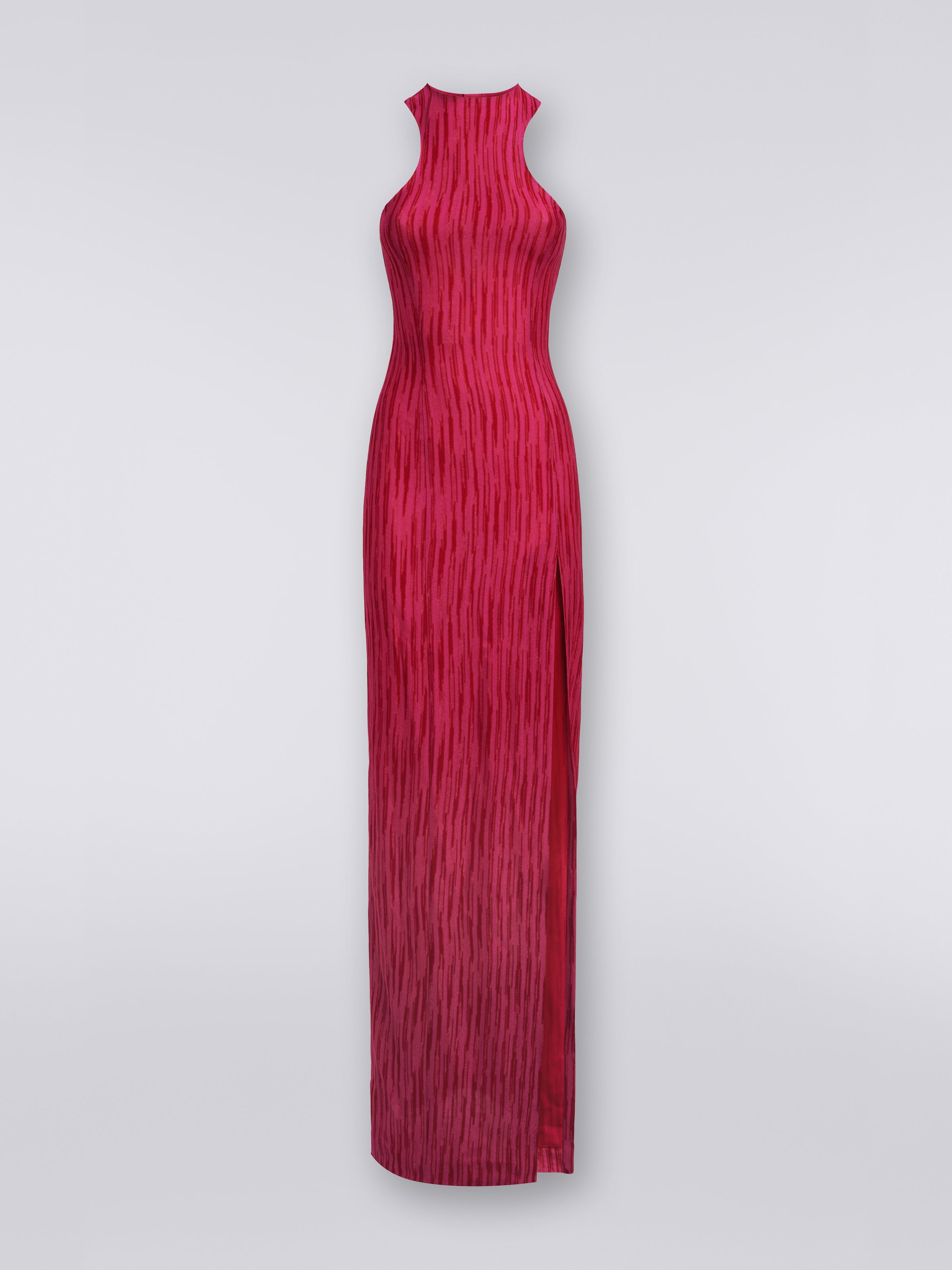Long viscose dress with Olympic neckline, Fuchsia & Red - 0