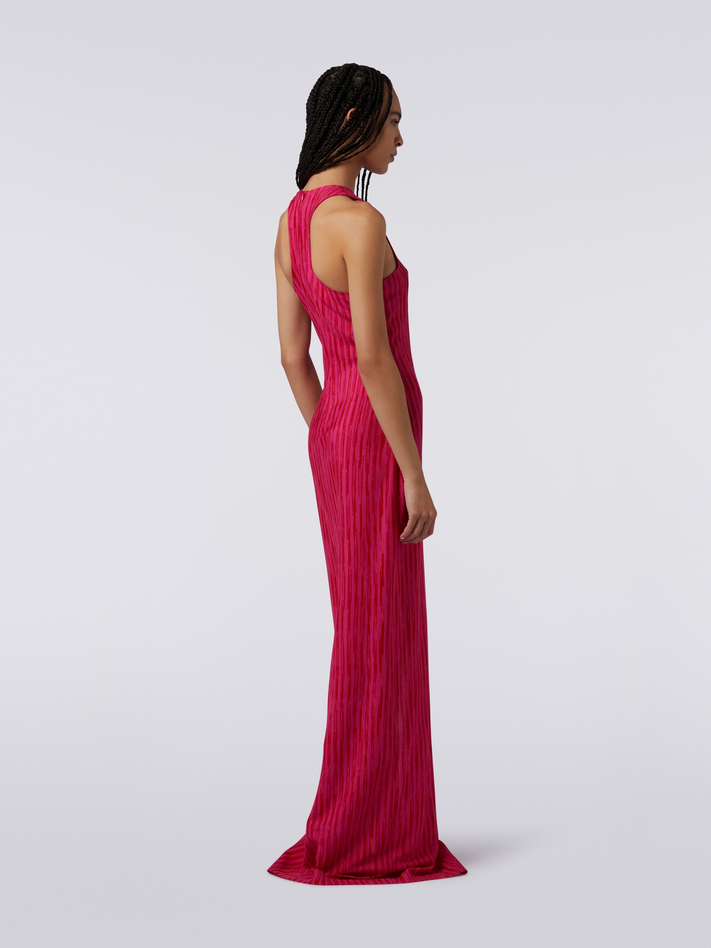 Long viscose dress with Olympic neckline, Fuchsia & Red - 3