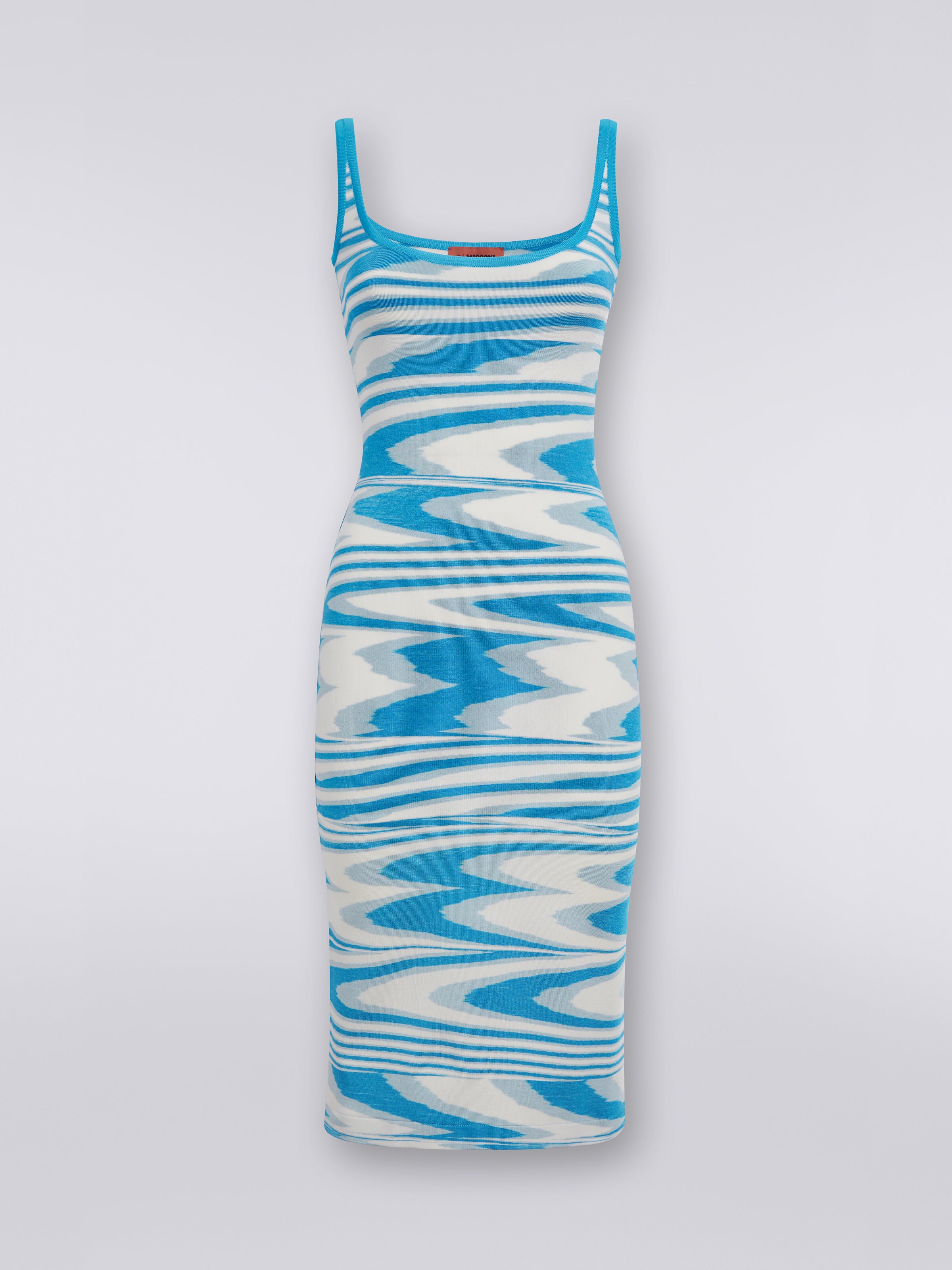 Longuette-Kleid aus Stretch-Viskose in Flammgarnoptik, Türkis, Himmelblau & Weiß - 0
