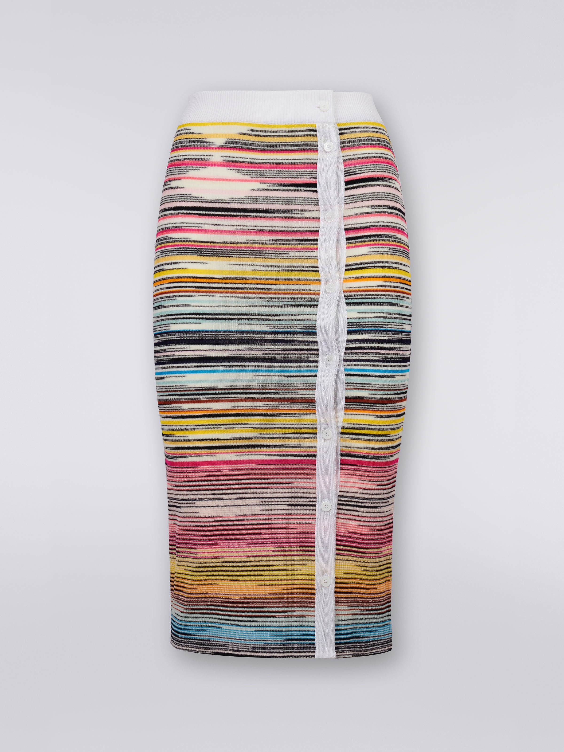 Wool and viscose blend longuette skirt with asymmetric buttoning, Multicoloured - 0