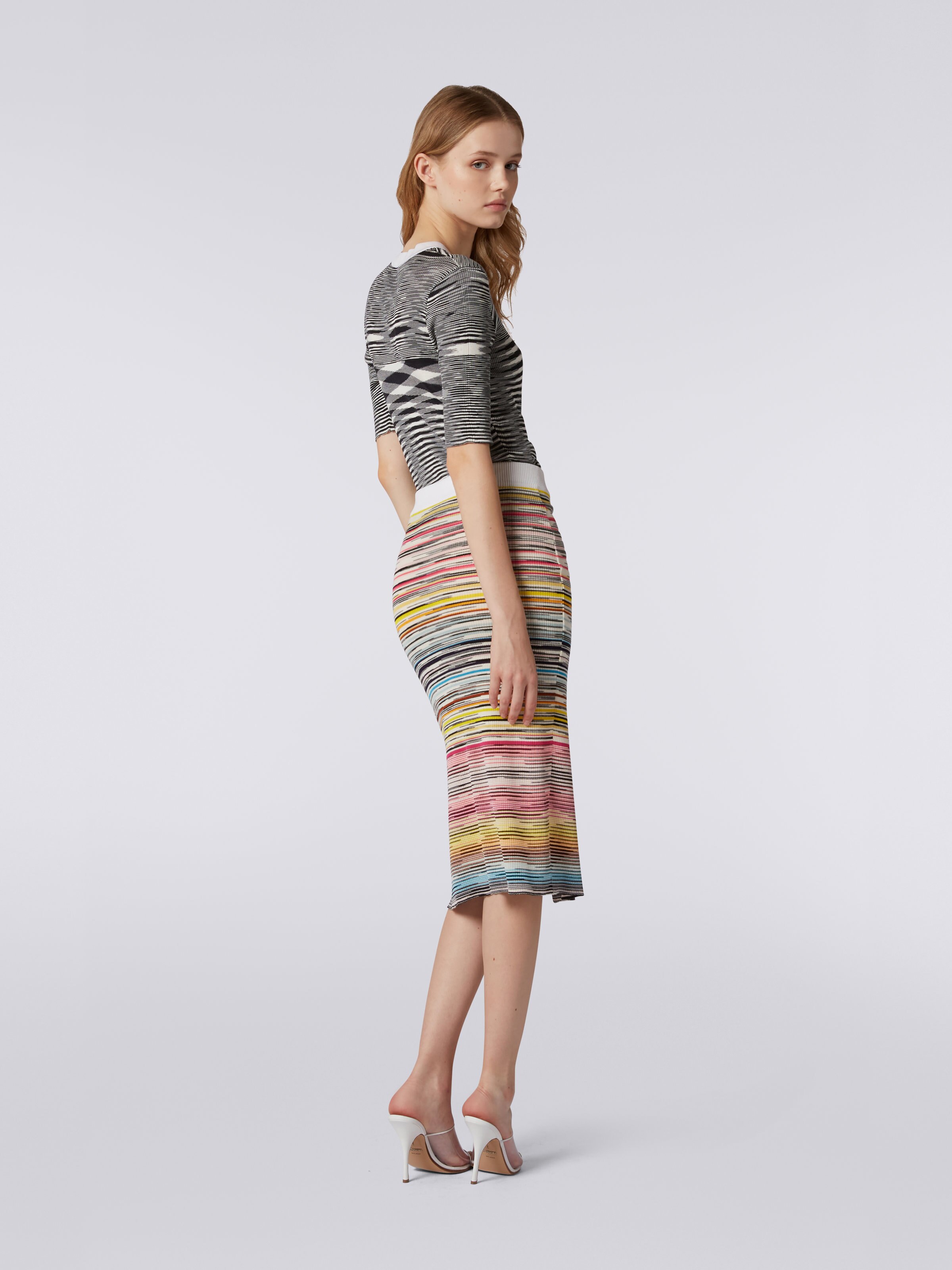 Wool and viscose blend longuette skirt with asymmetric buttoning, Multicoloured - 3
