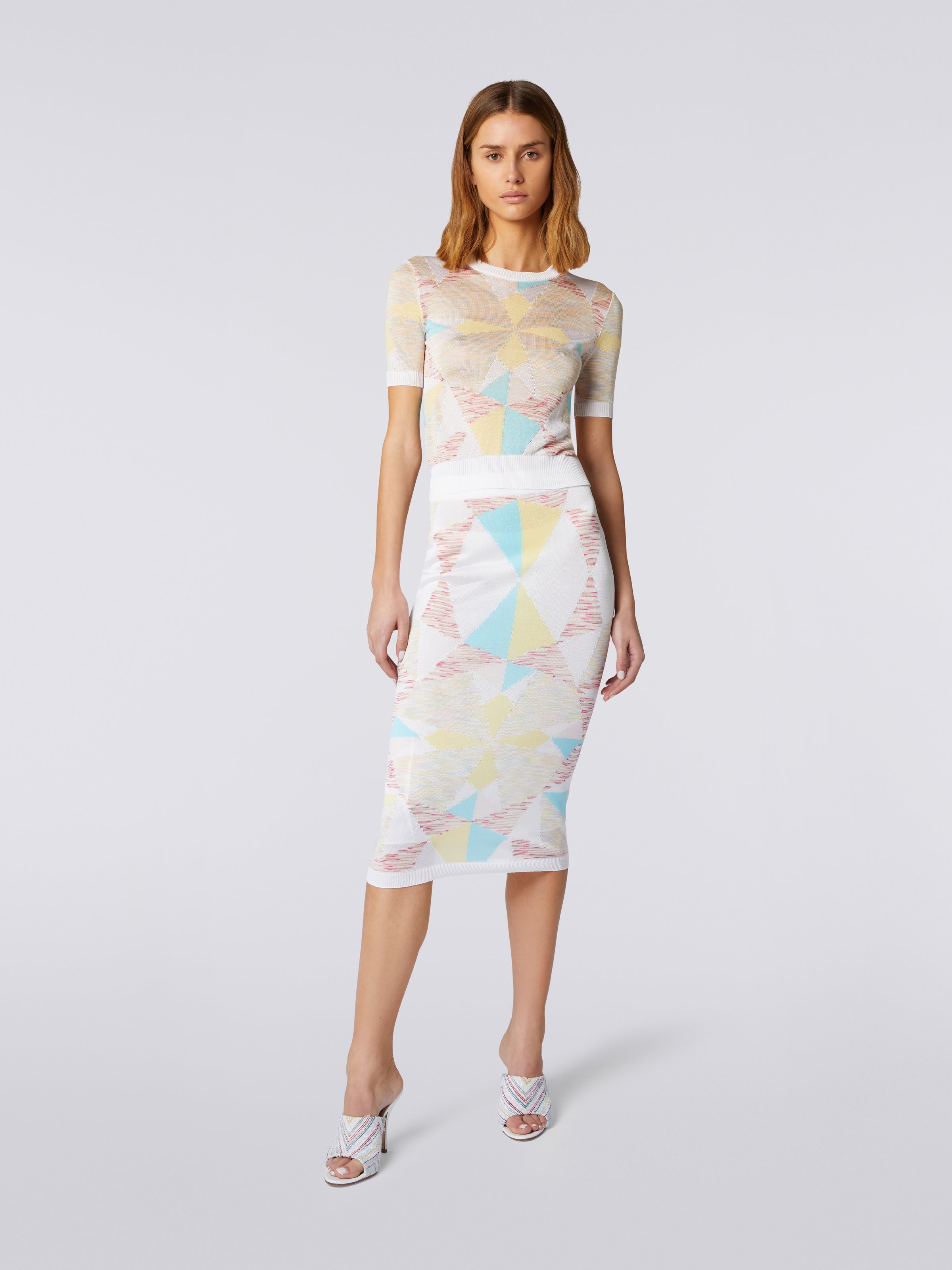 Falda longuette en mezcla de viscosa y algodón con motivo de estrellas, Multicolor  - 1