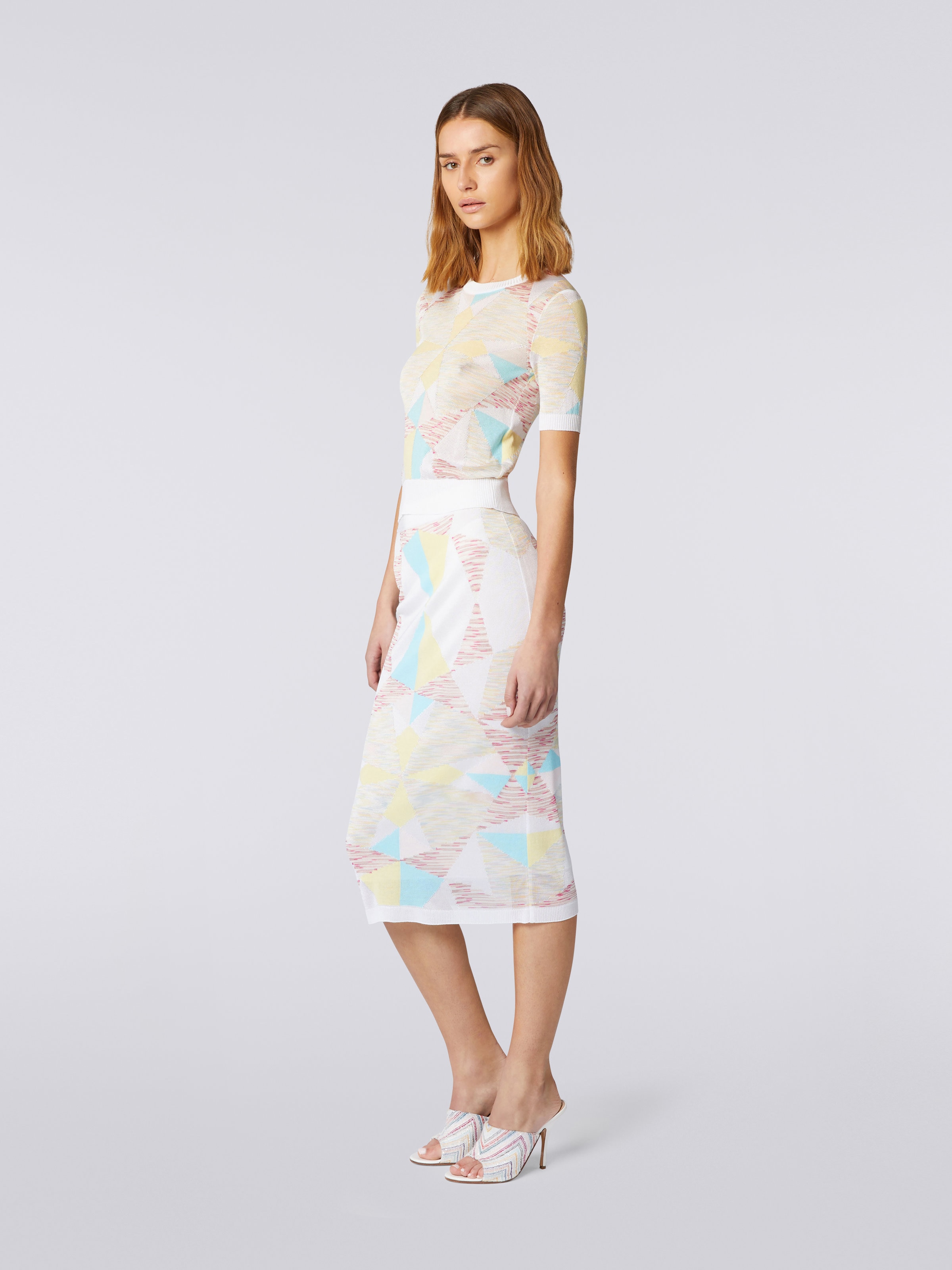 Falda longuette en mezcla de viscosa y algodón con motivo de estrellas, Multicolor  - 2