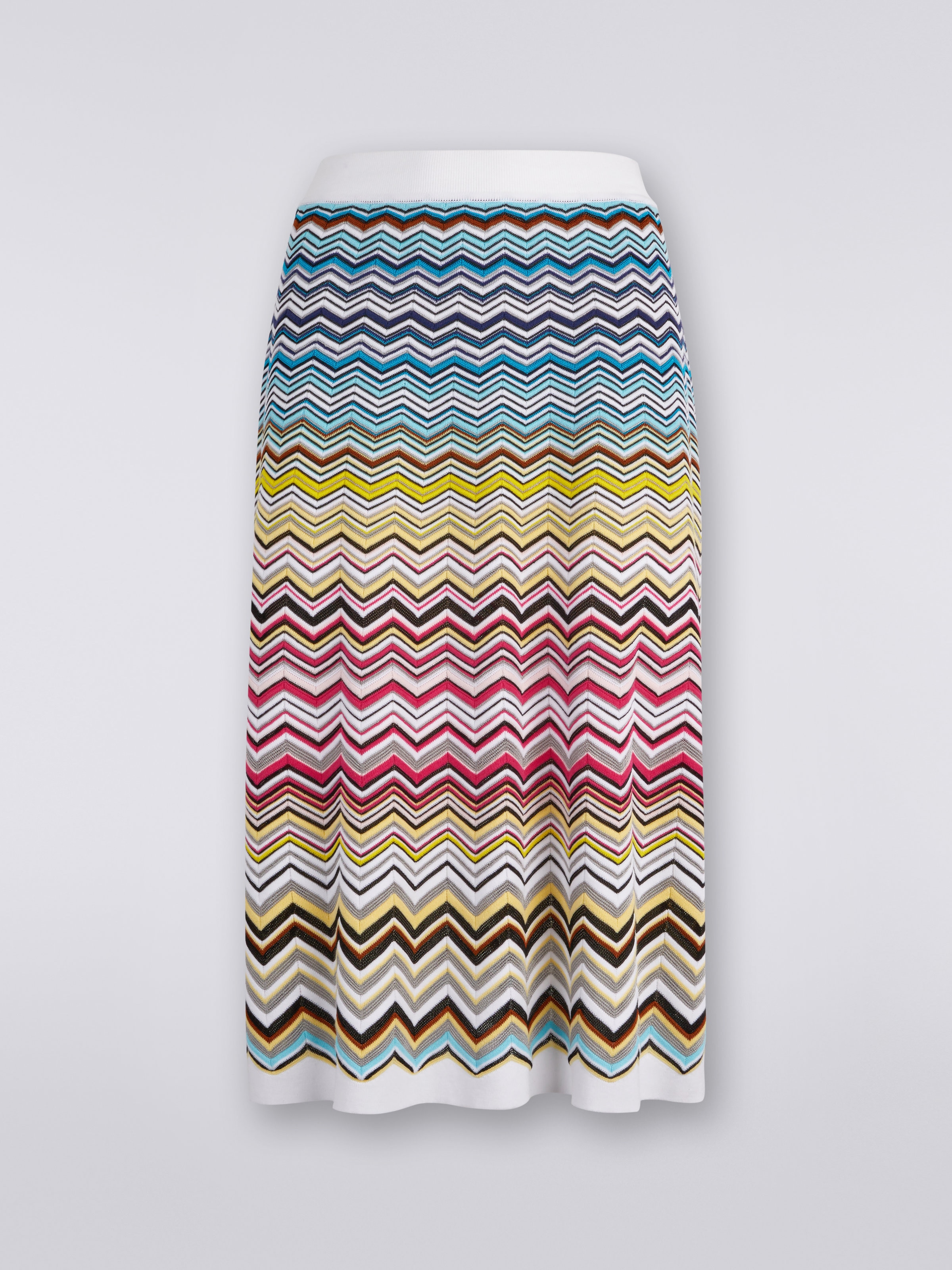 Cotton and viscose blend chevron longuette skirt, Multicoloured - 0