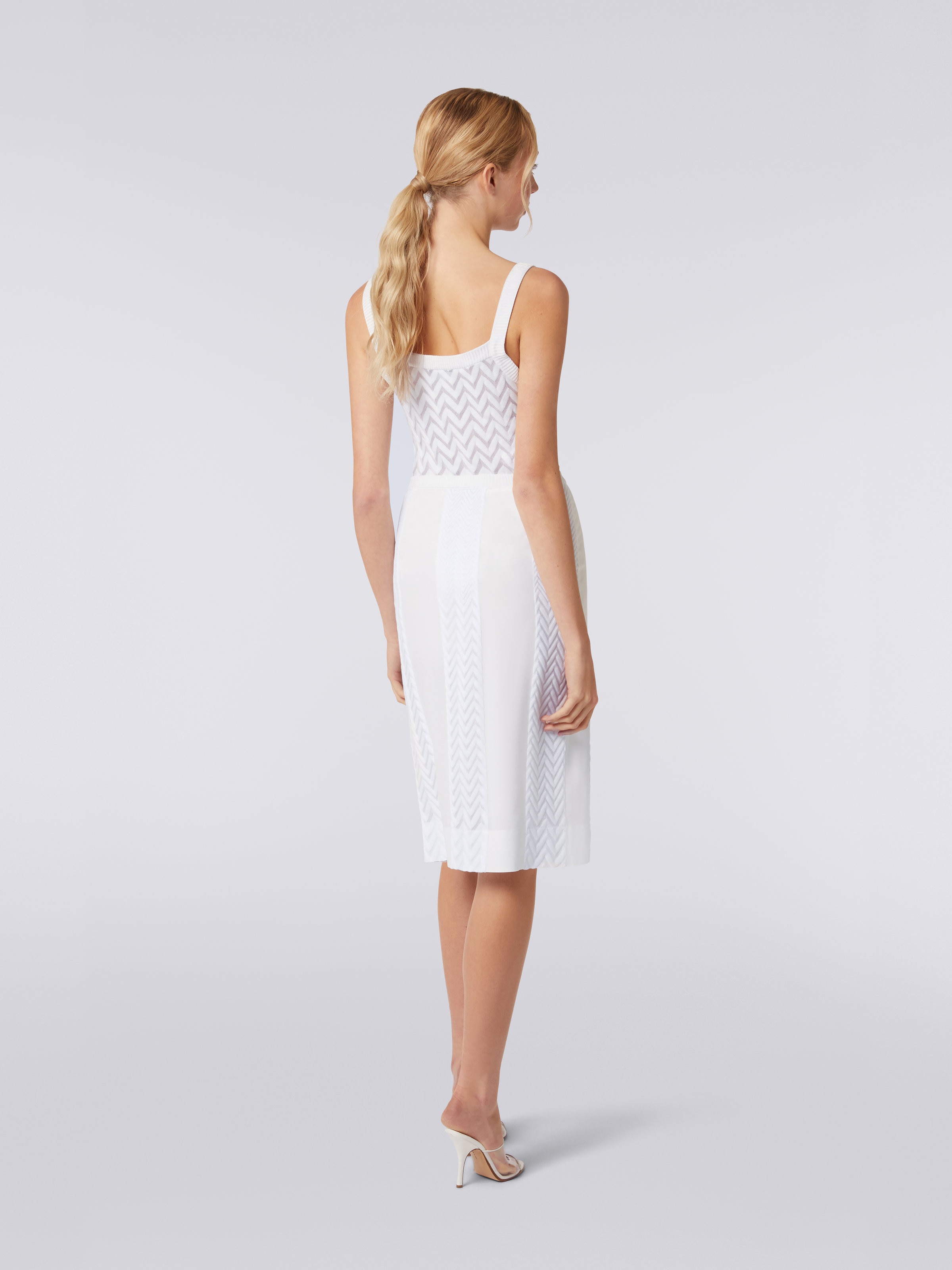 Plain silk, cotton and viscose longuette skirt, White  - 3