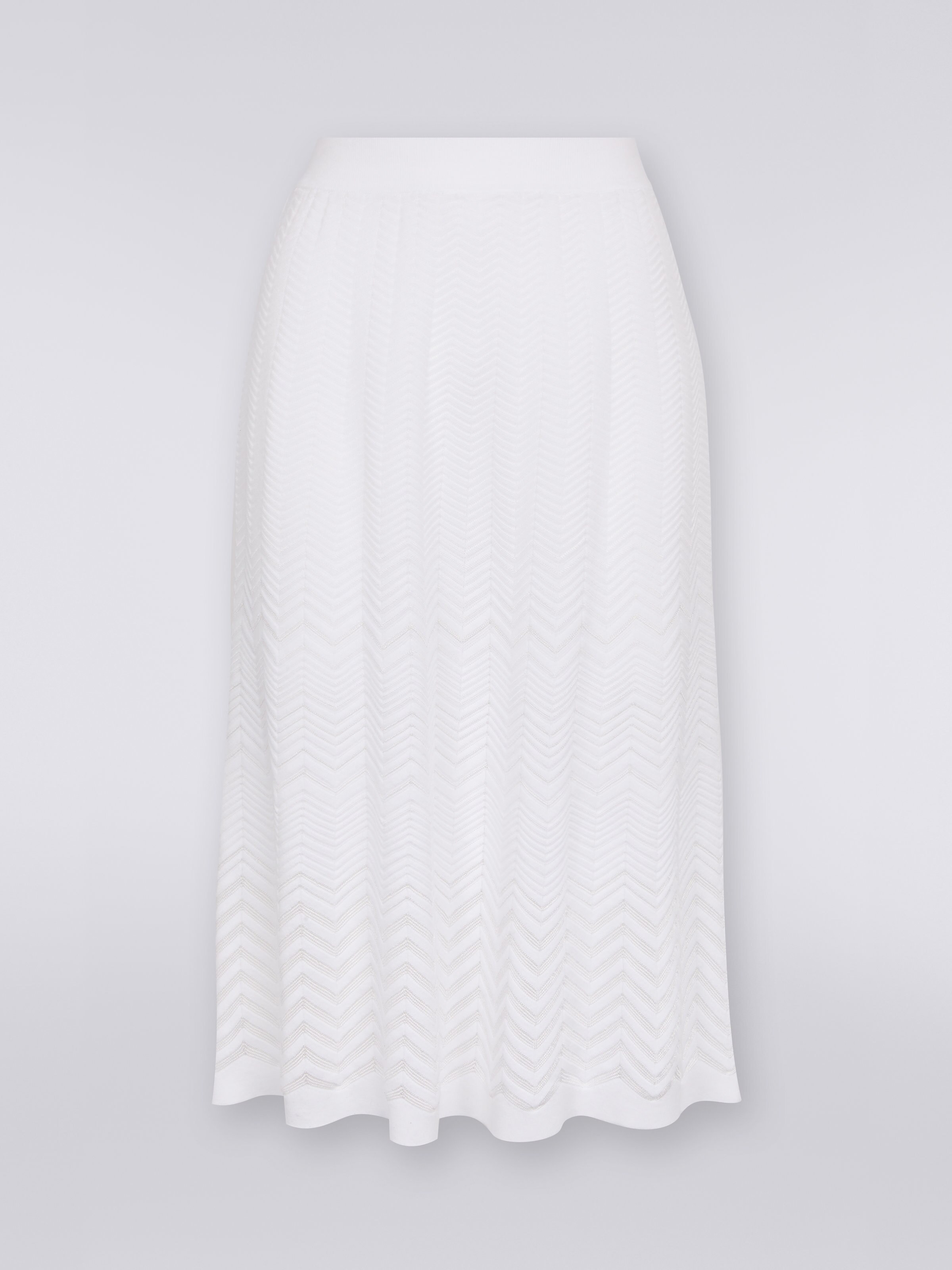 Wool longuette skirt with tone-on-tone zigzag, White  - 0