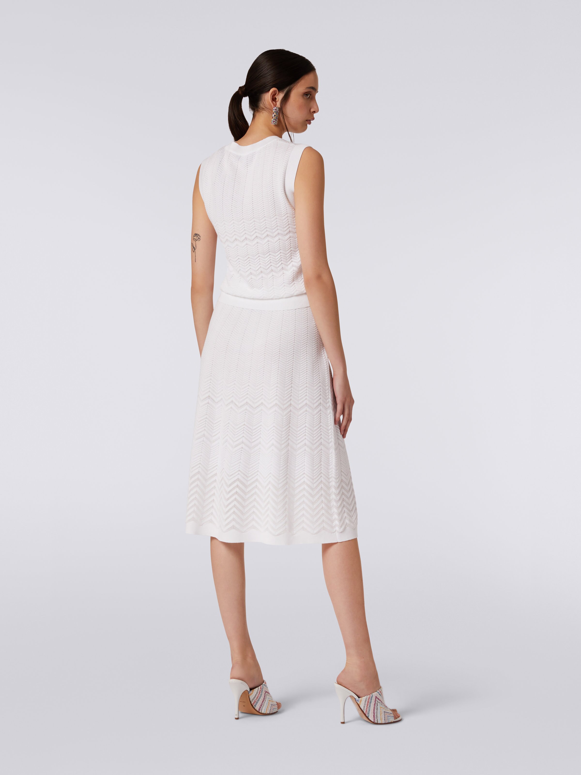 Falda longuette de lana con zigzag tono sobre tono, Blanco  - 3
