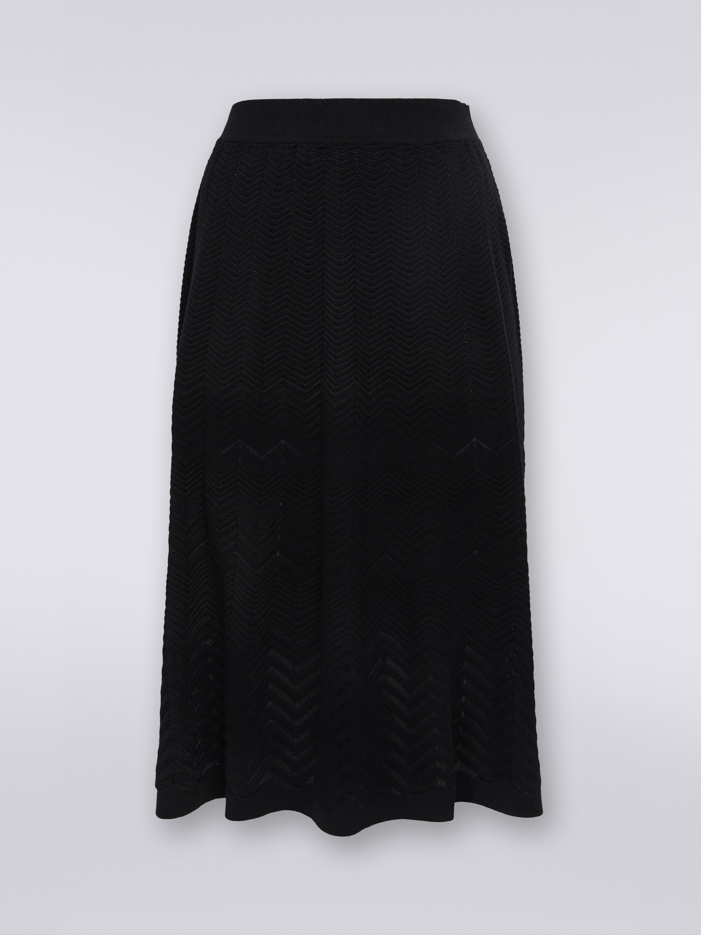 Wool longuette skirt with tone-on-tone zigzag, Black    - 0