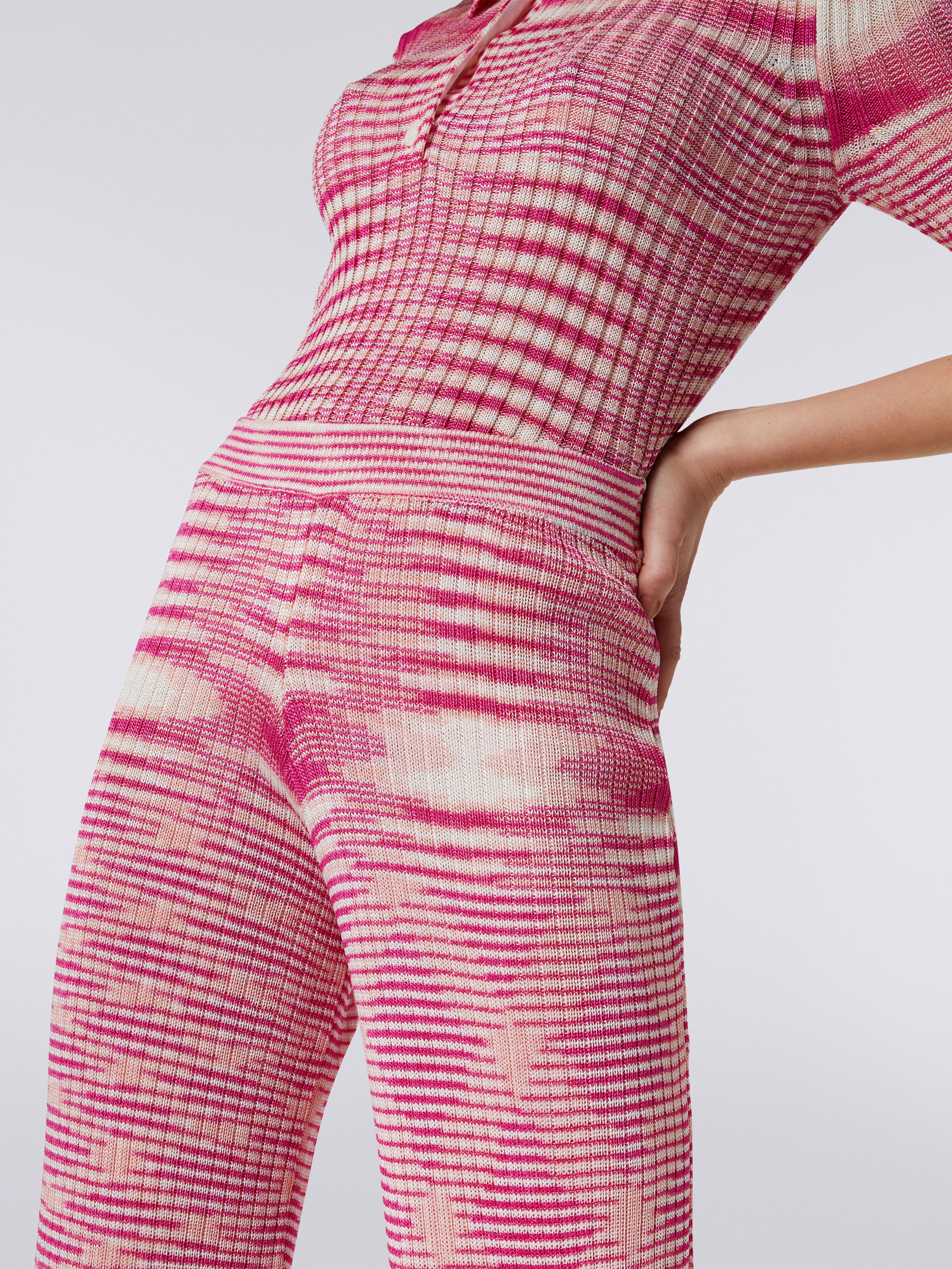 Hose aus Viskose und Baumwolle in Flammgarnoptik, Fuchsia, Rosa & Weiß - 4