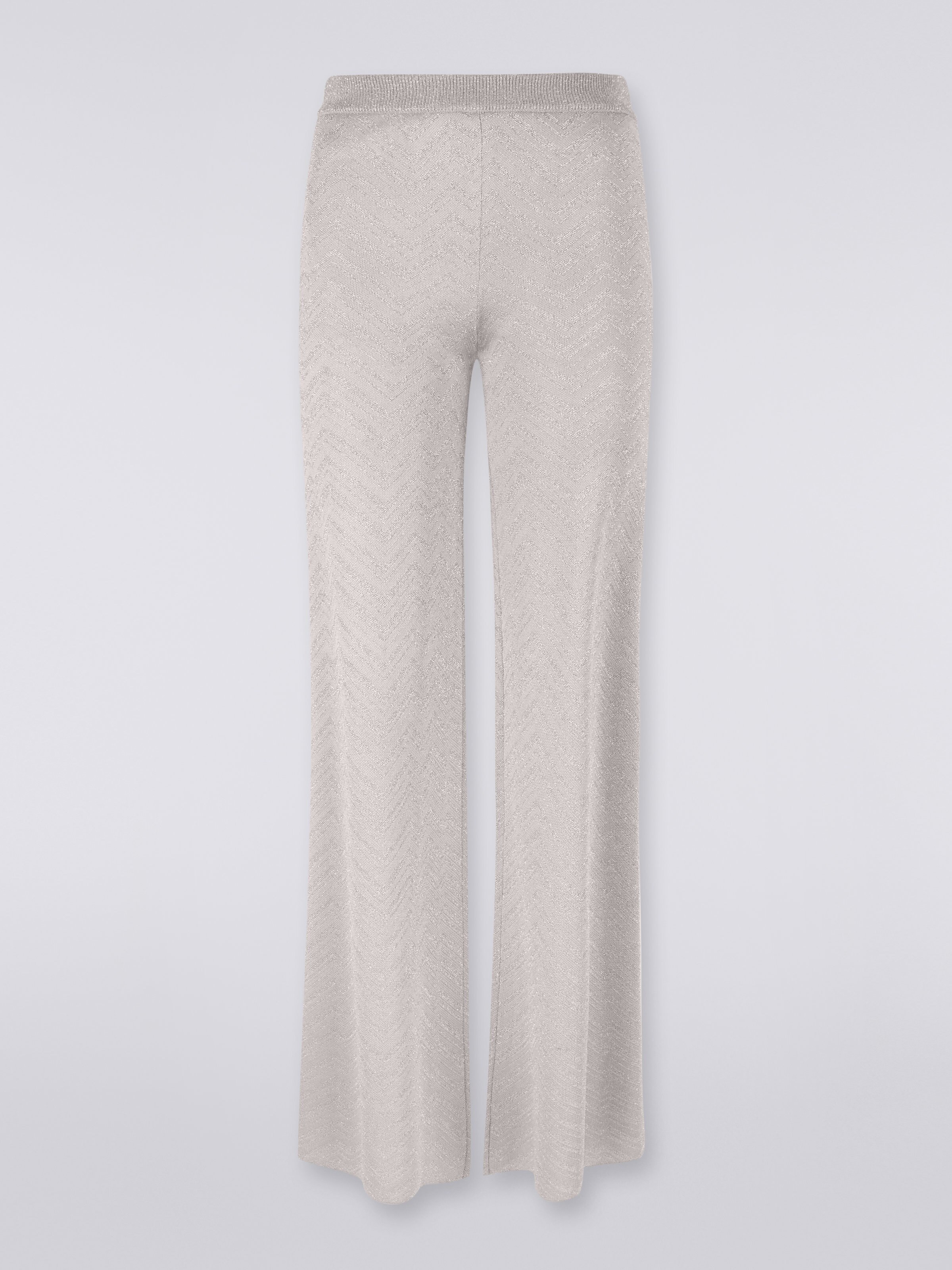 Pantaloni svasati con lavorazione chevron e lurex, Argento   - 0