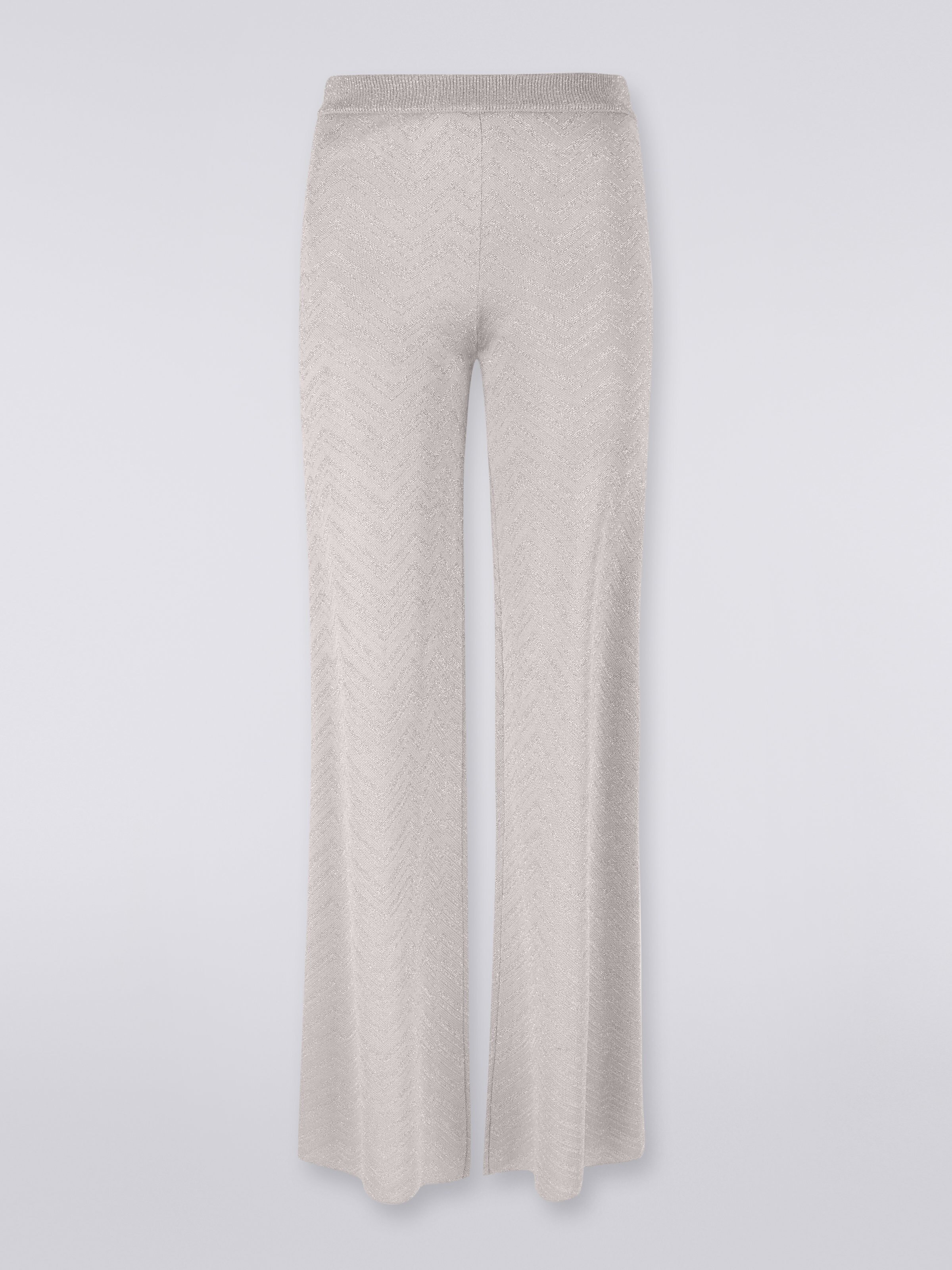 Pantalon évasé avec finition chevron et lurex, Argent   - 0