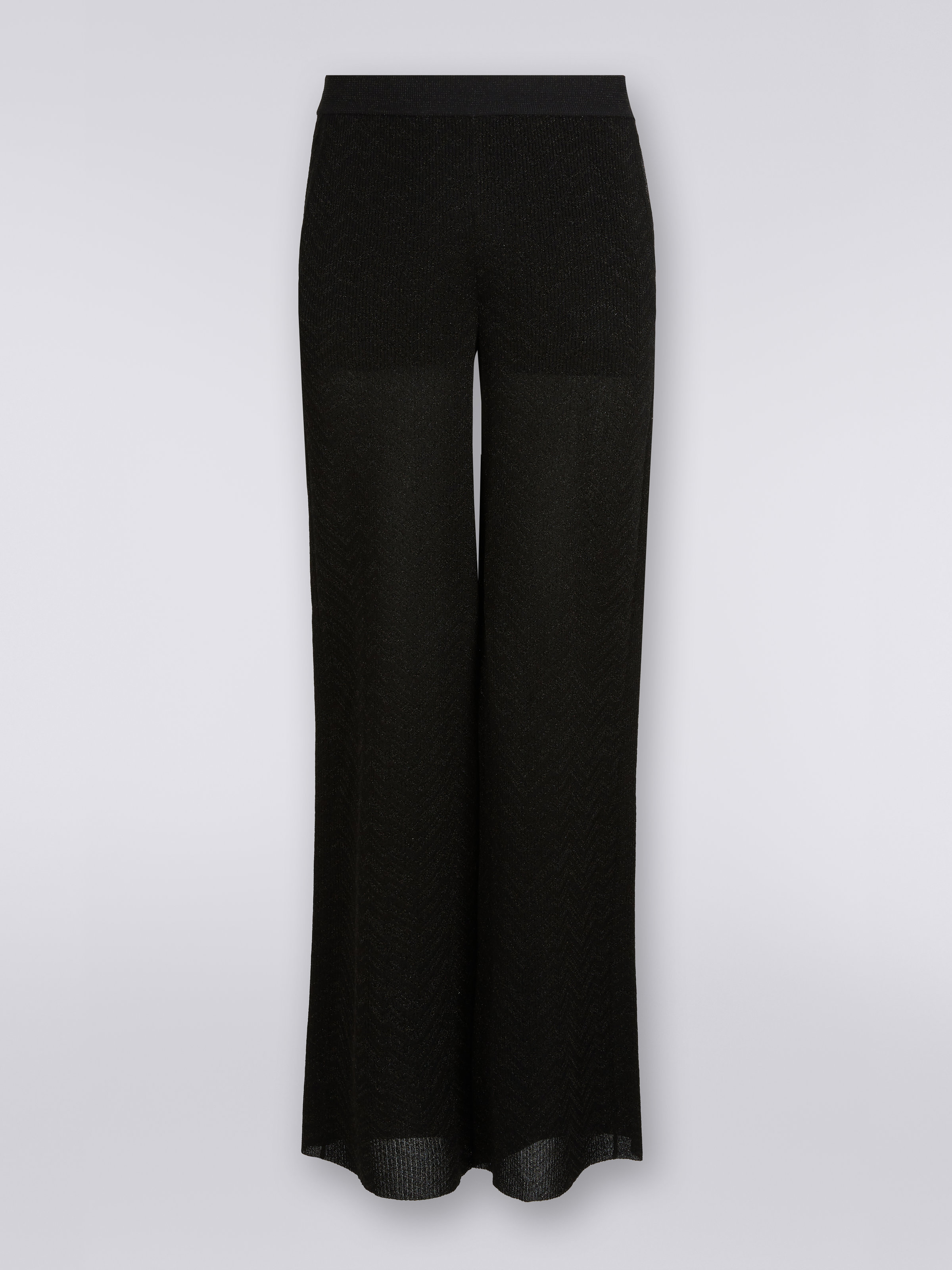 Flared trousers with chevron and Lurex sections, Black    - 0