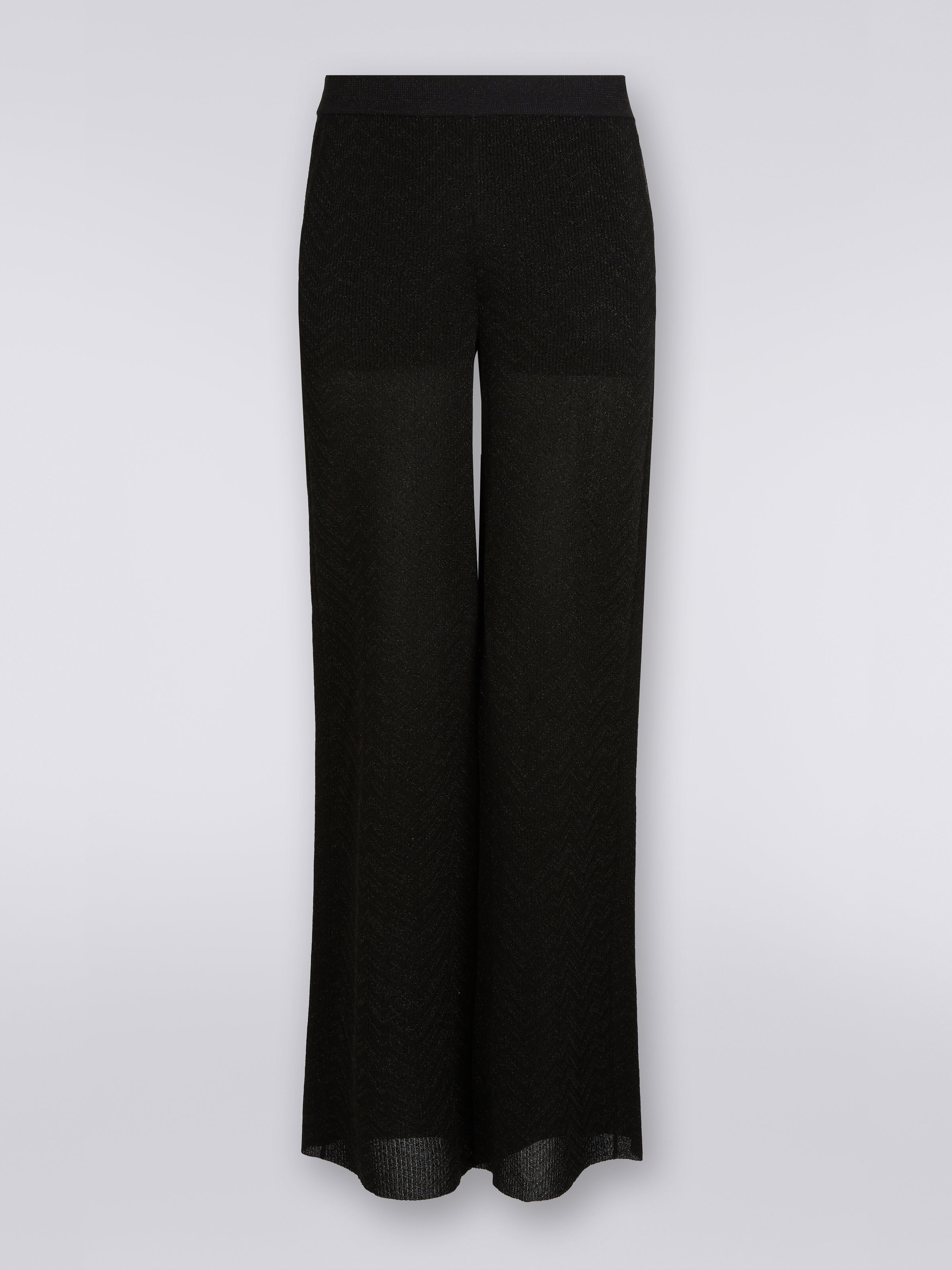 Pantalon évasé avec finition chevron et lurex, Noir    - 0