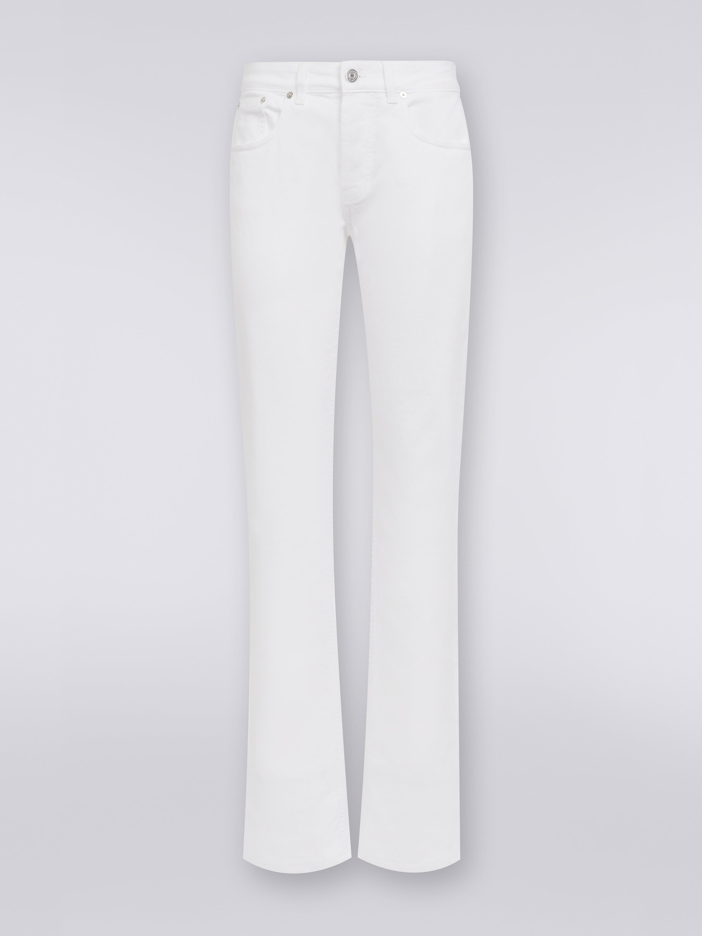 Five-Pocket-Hose aus Stretch-Baumwolle mit Strickeinsätzen, Denim - 0