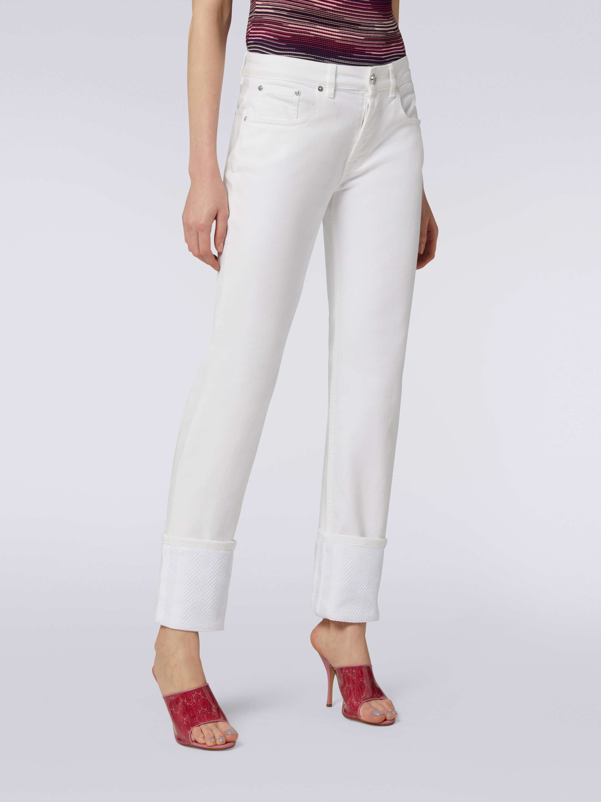 Five-Pocket-Hose aus Stretch-Baumwolle mit Strickeinsätzen, Denim - 4