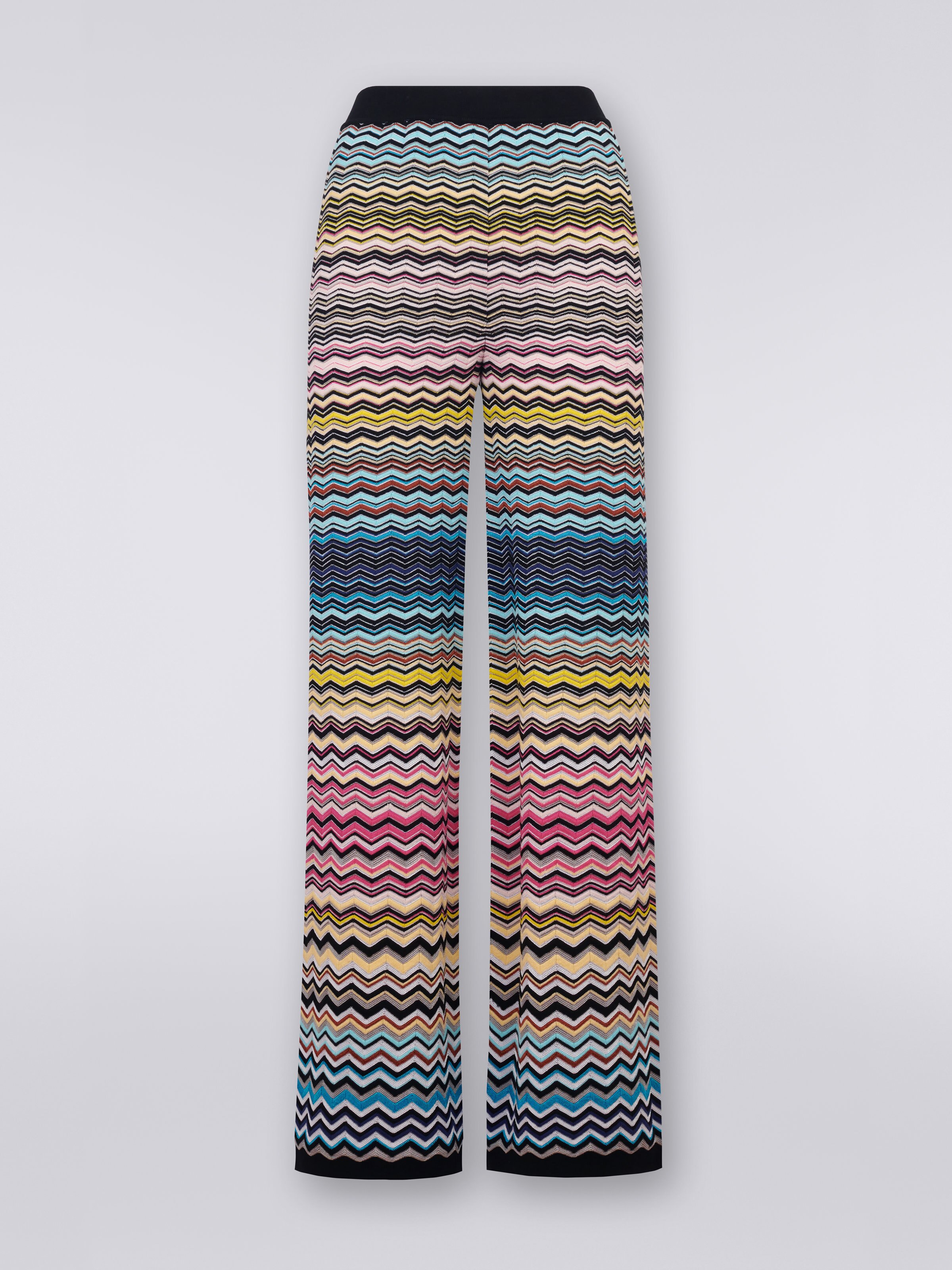 Pantaloni dritti in cotone e viscosa con chevron multicolore, Multicolore - 0
