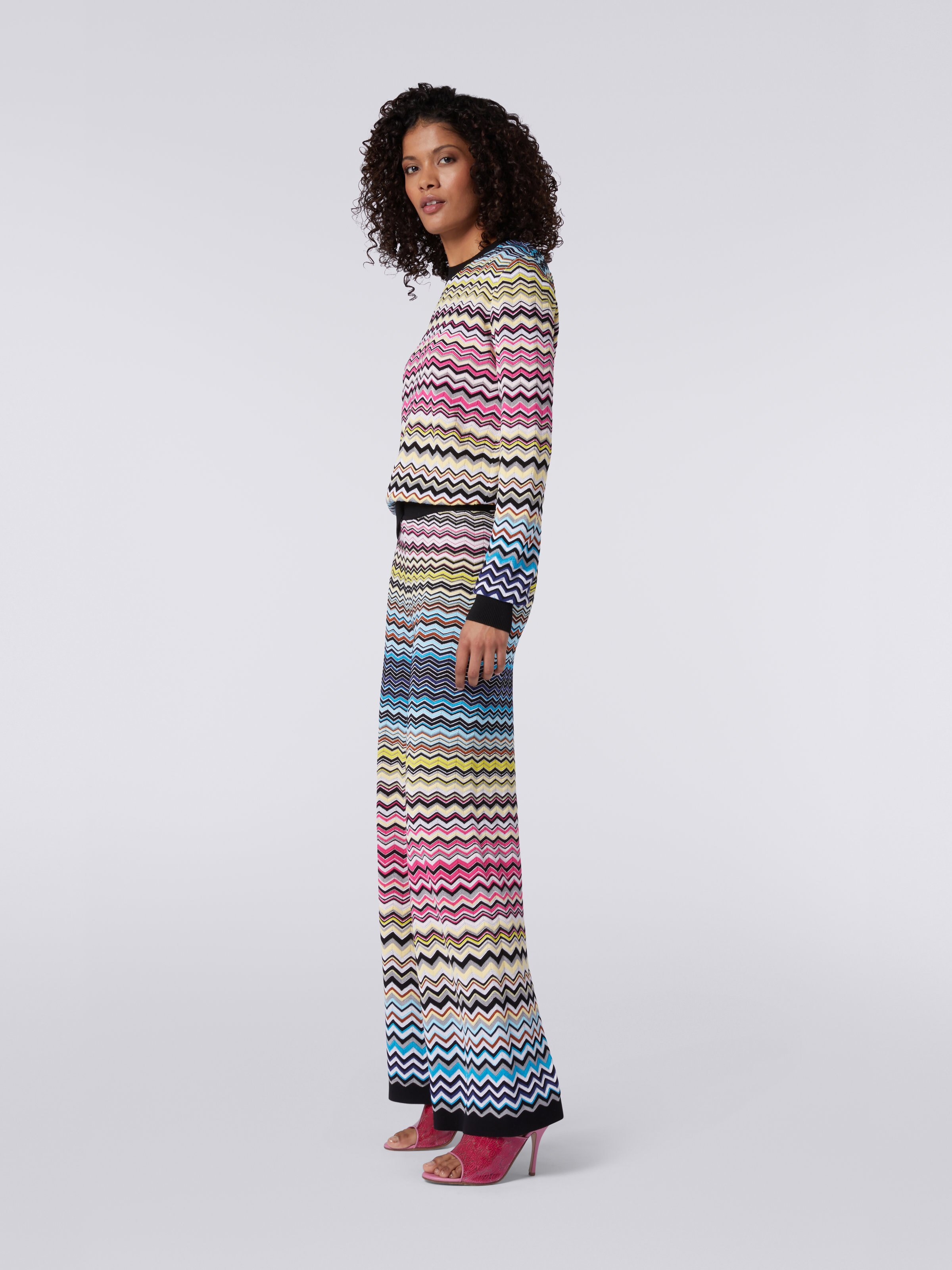 Pantaloni dritti in cotone e viscosa con chevron multicolore, Multicolore - 2
