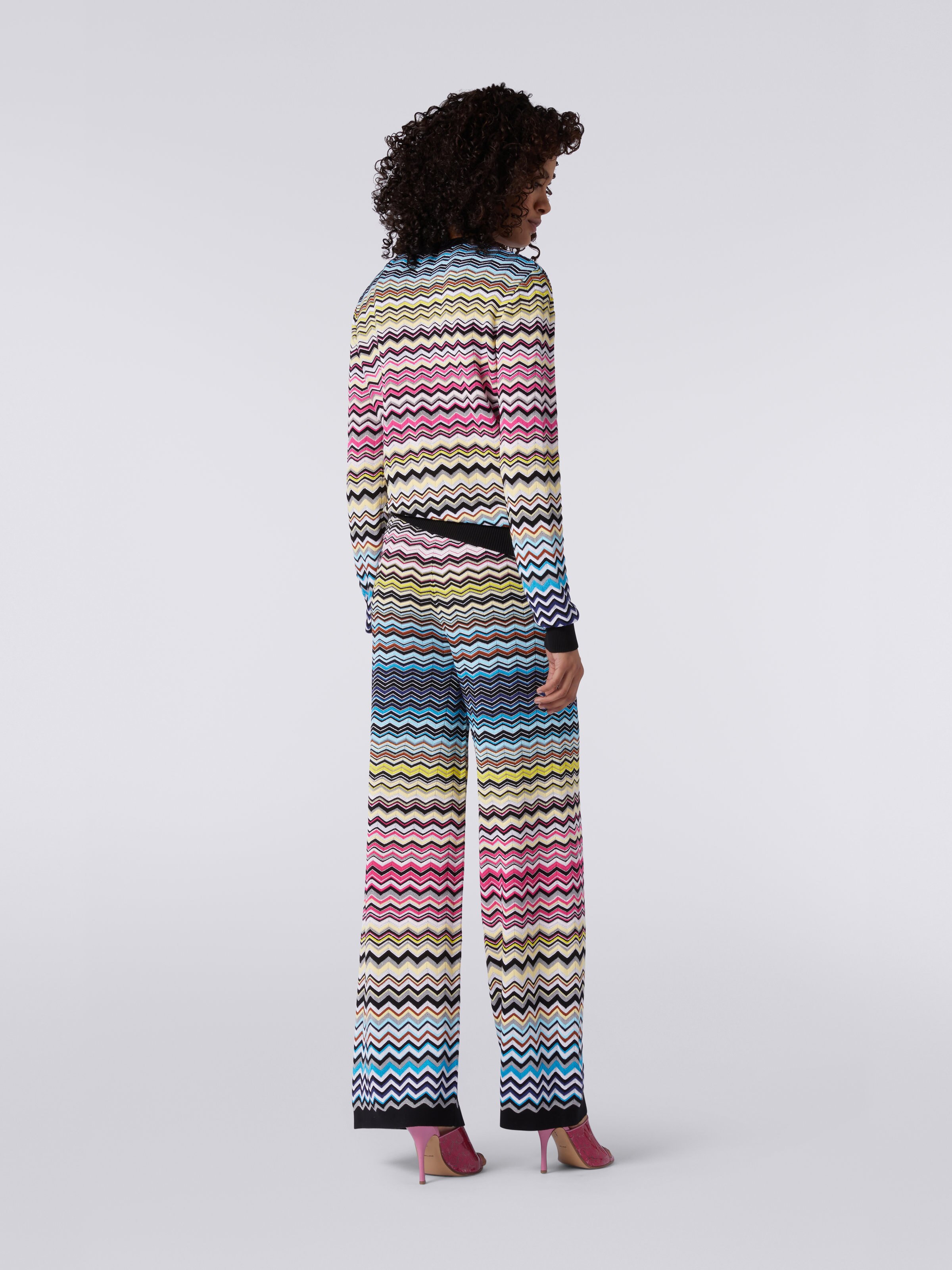 Pantaloni dritti in cotone e viscosa con chevron multicolore, Multicolore - 3